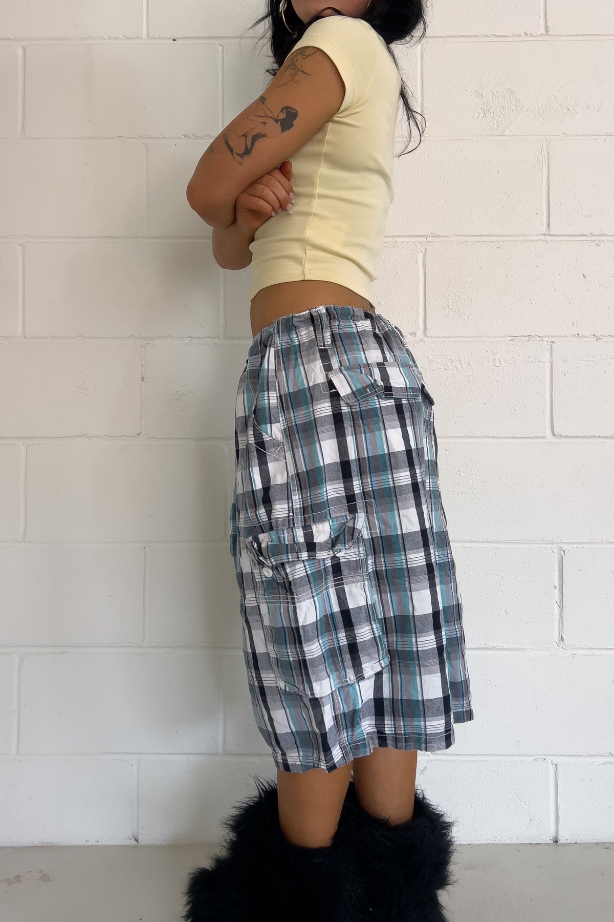 BEV HILLS (polo club) navy + blue  plaid short ★ One size adjustable waist