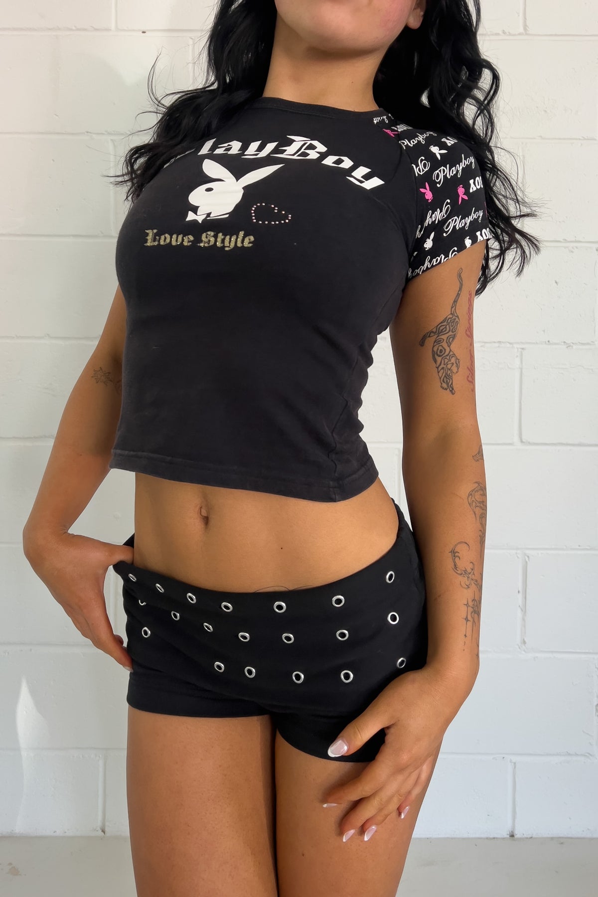 PLAYBOY black + pink top ★ Sizelabelled XS