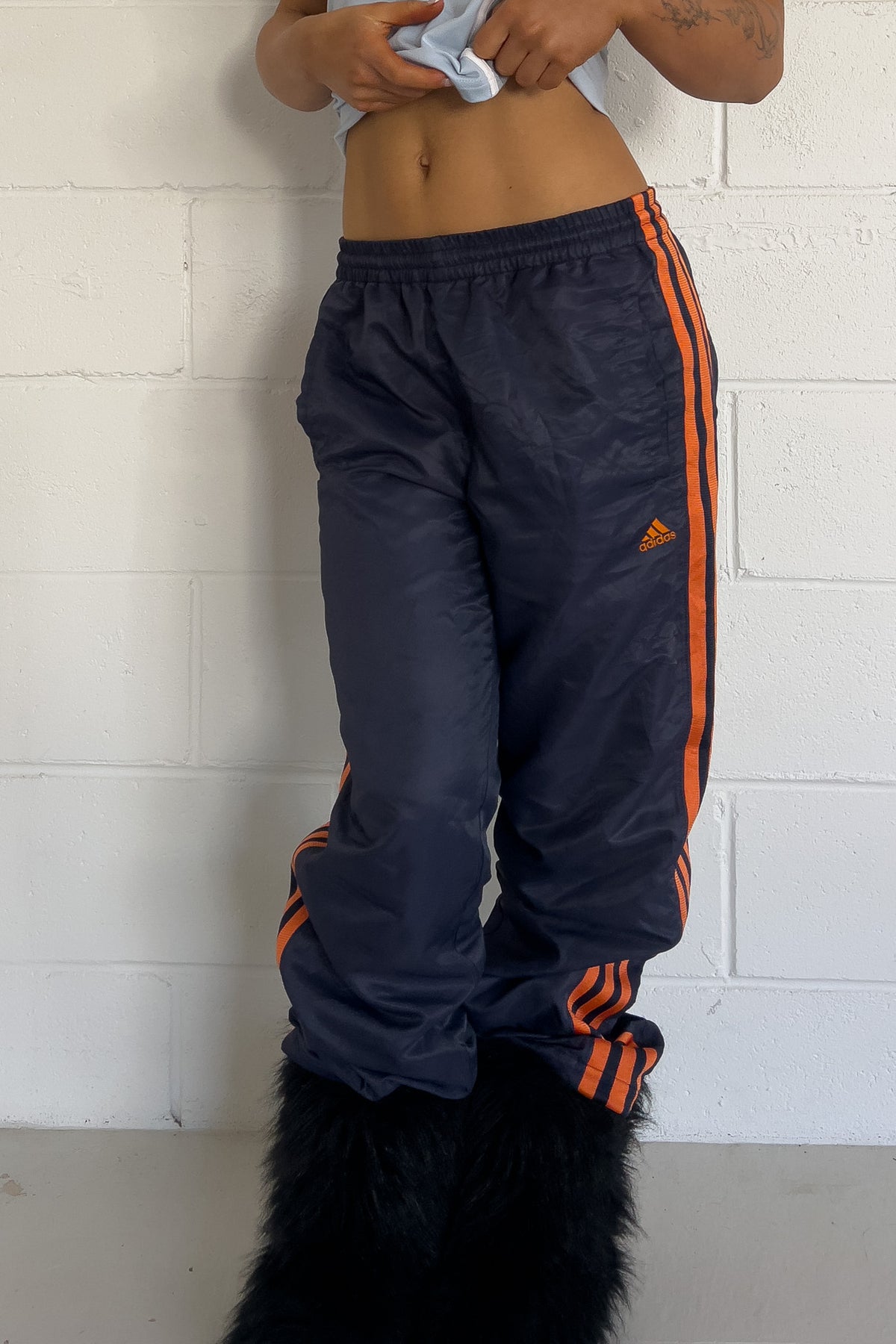 ADIDAS navy + orange track pants ★ Size labelled small