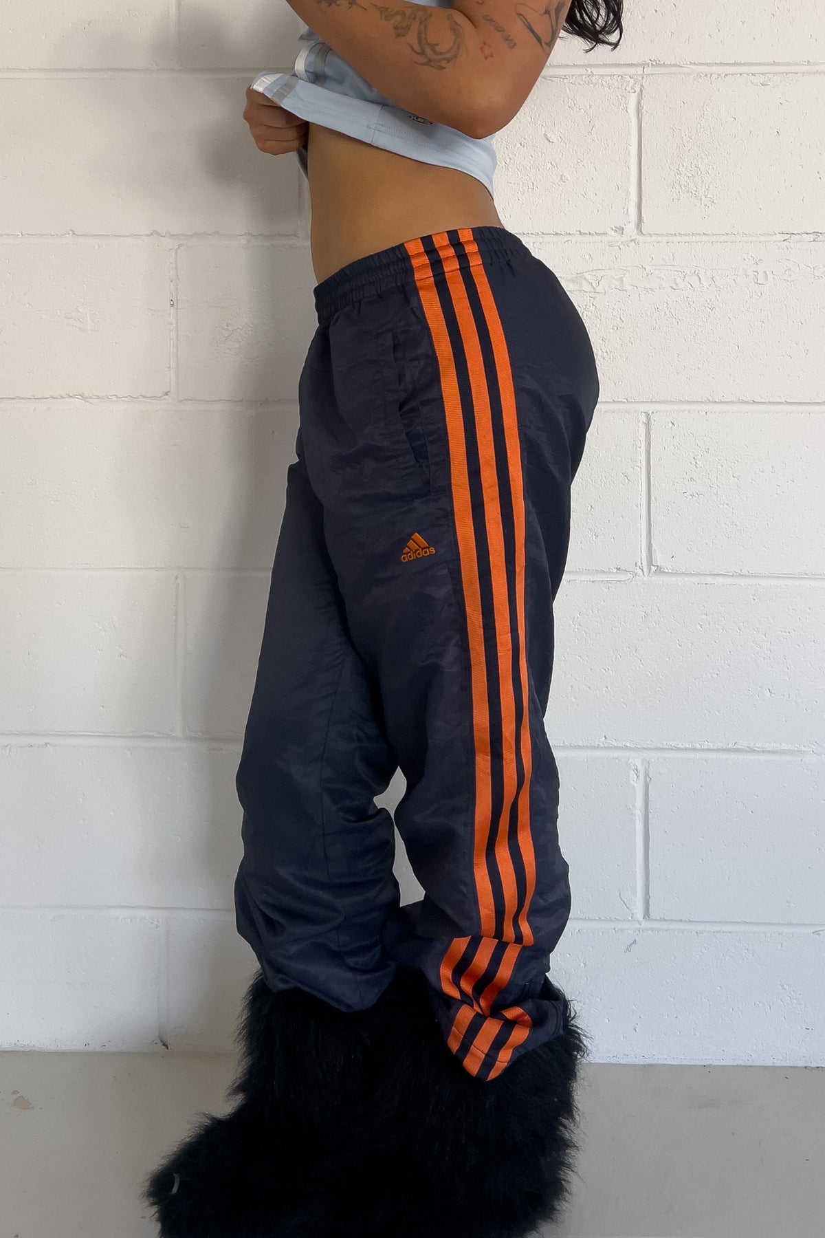 ADIDAS navy + orange track pants ★ Size labelled small