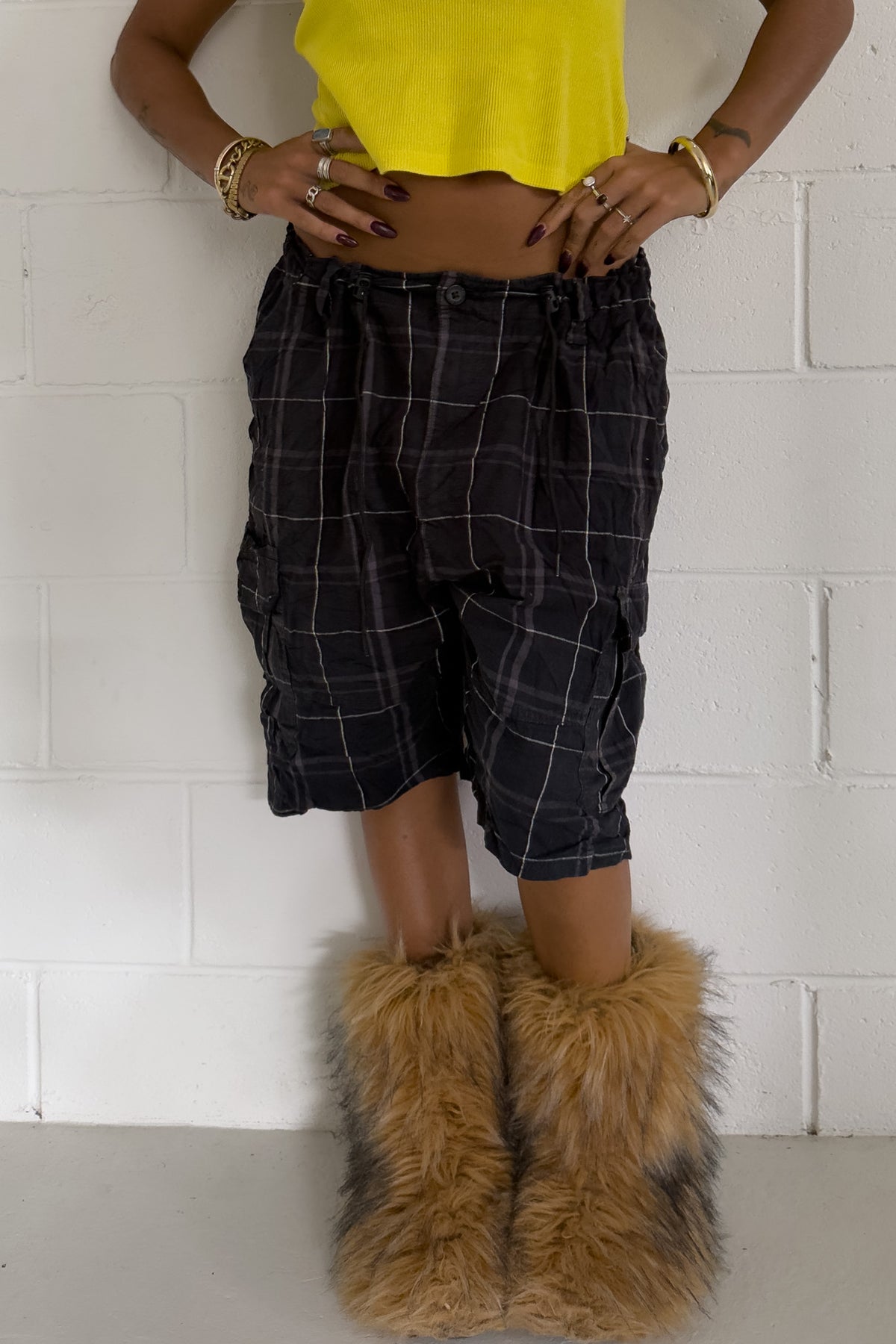Black plaid short ★ One size adjustable waist