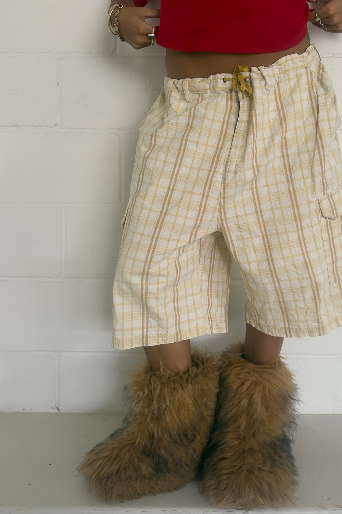 Yellow plaid short ★ One size adjustable waist