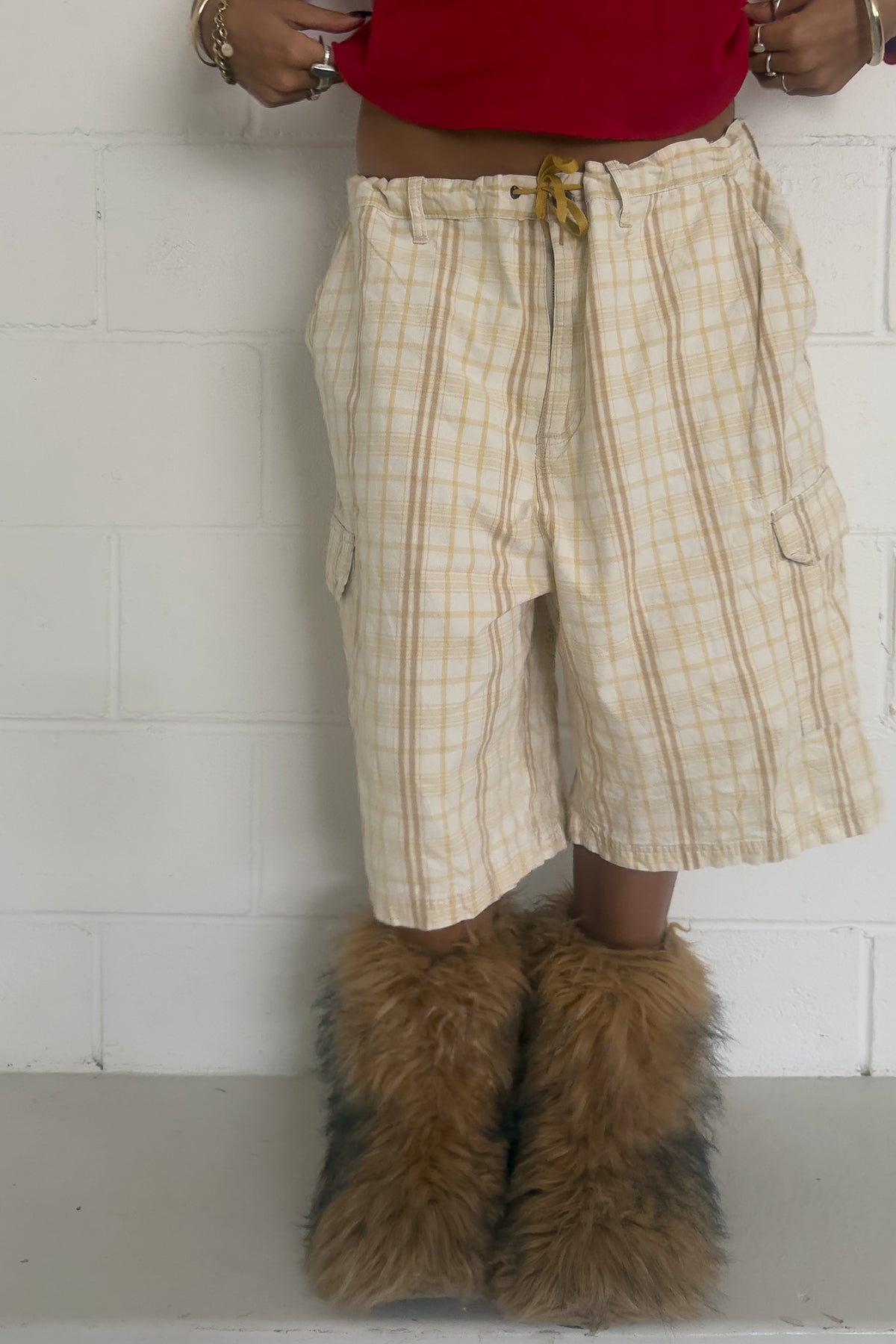 Yellow plaid short ★ One size adjustable waist