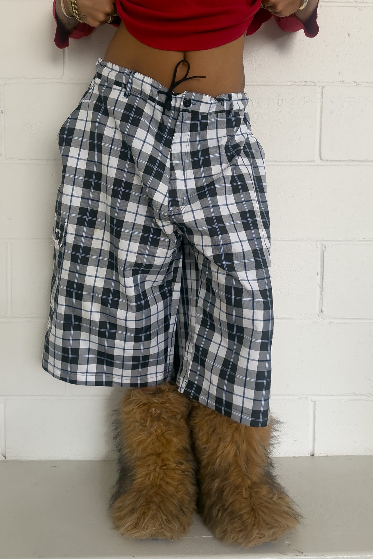 URBAN LABEL plaid short ★ One size adjustable waist