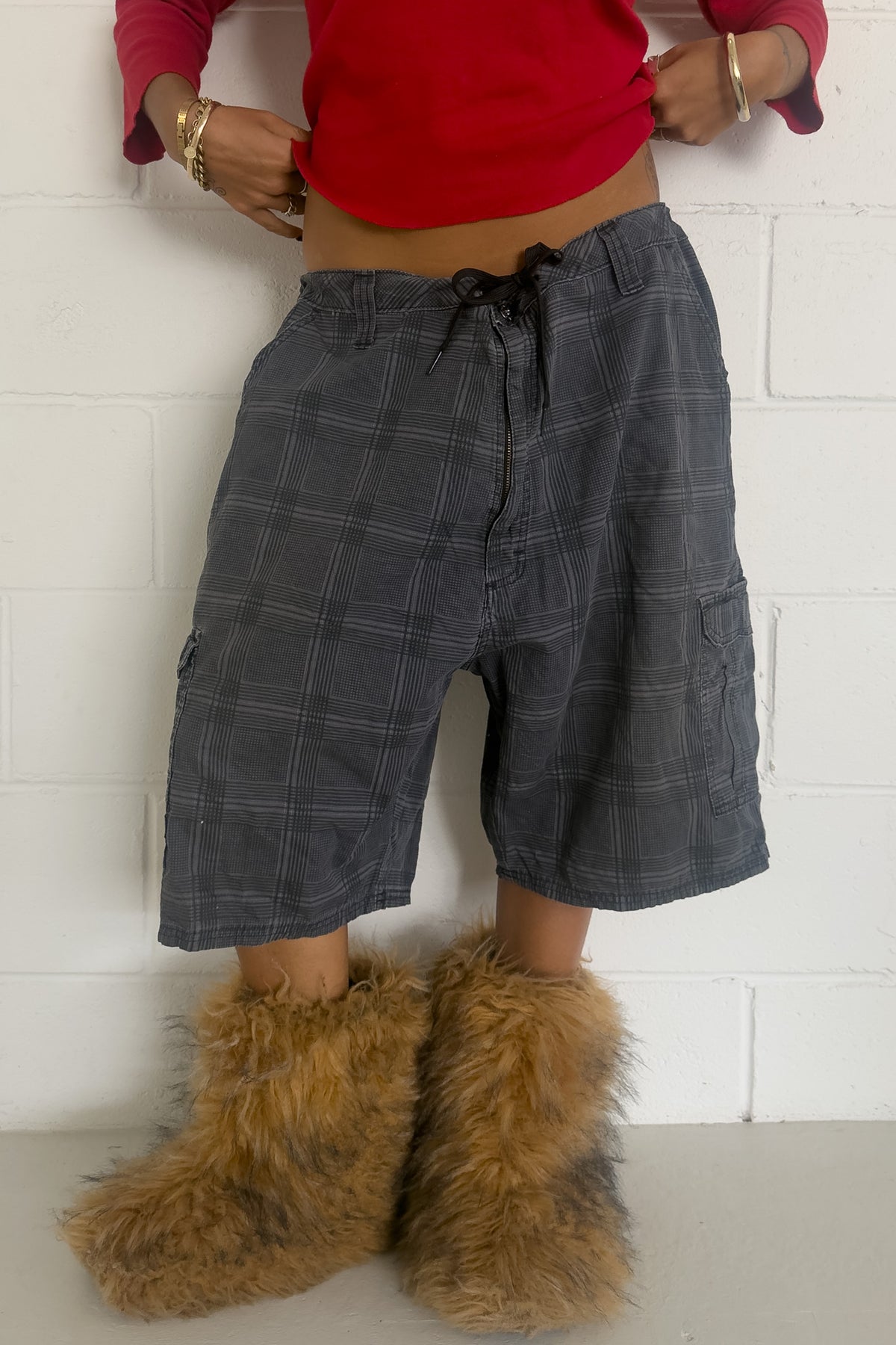WRANGLER charcoal plaid short ★ One size adjustable waist