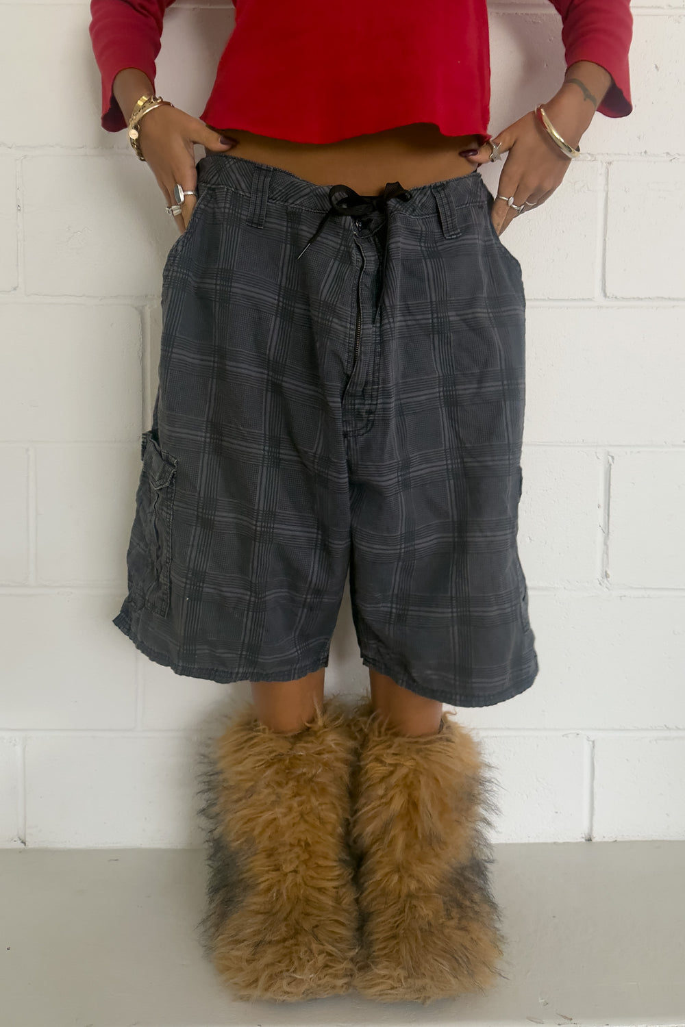 WRANGLER charcoal plaid short ★ One size adjustable waist