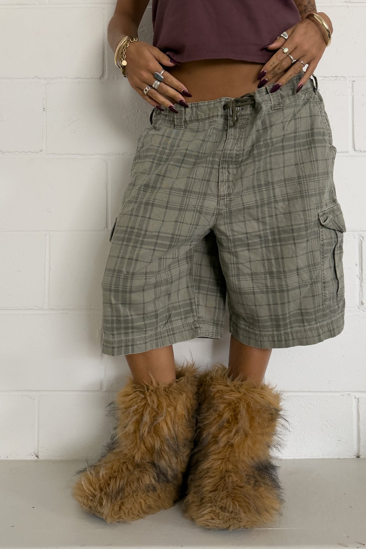 IZOD green plaid short ★ One size adjustable waist