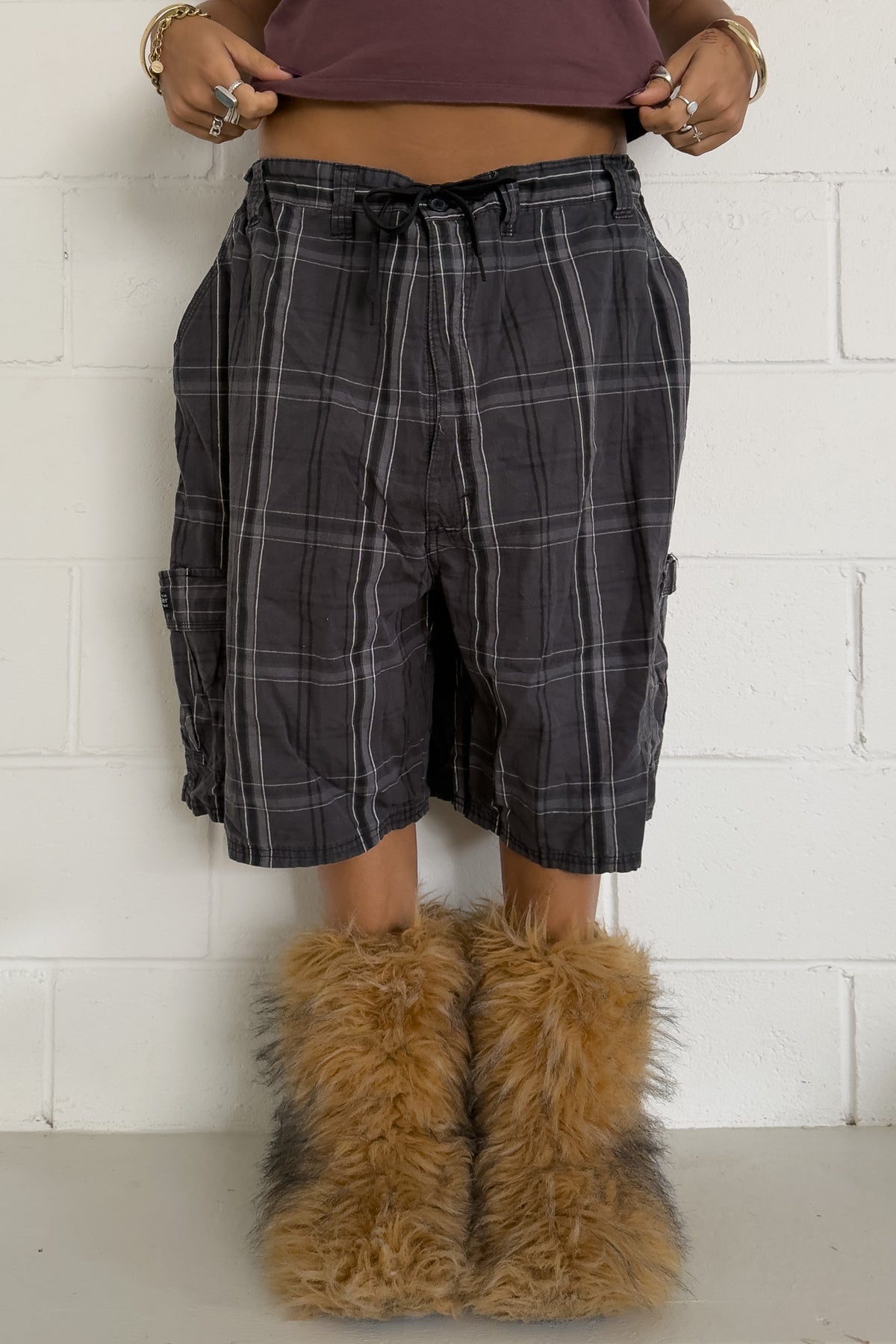 WRANGLER charcoal plaid short ★ One size adjustable waist