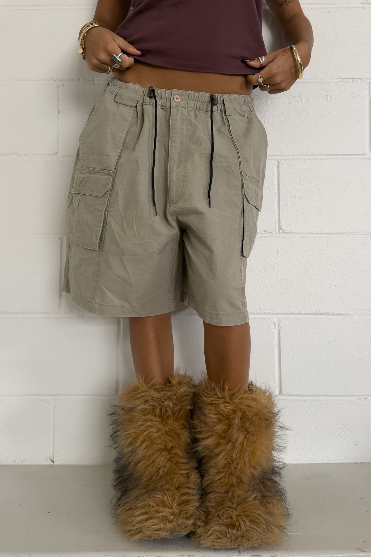 BUBBLEBOY khaki baggy jorts ★ One size adjustable waist
