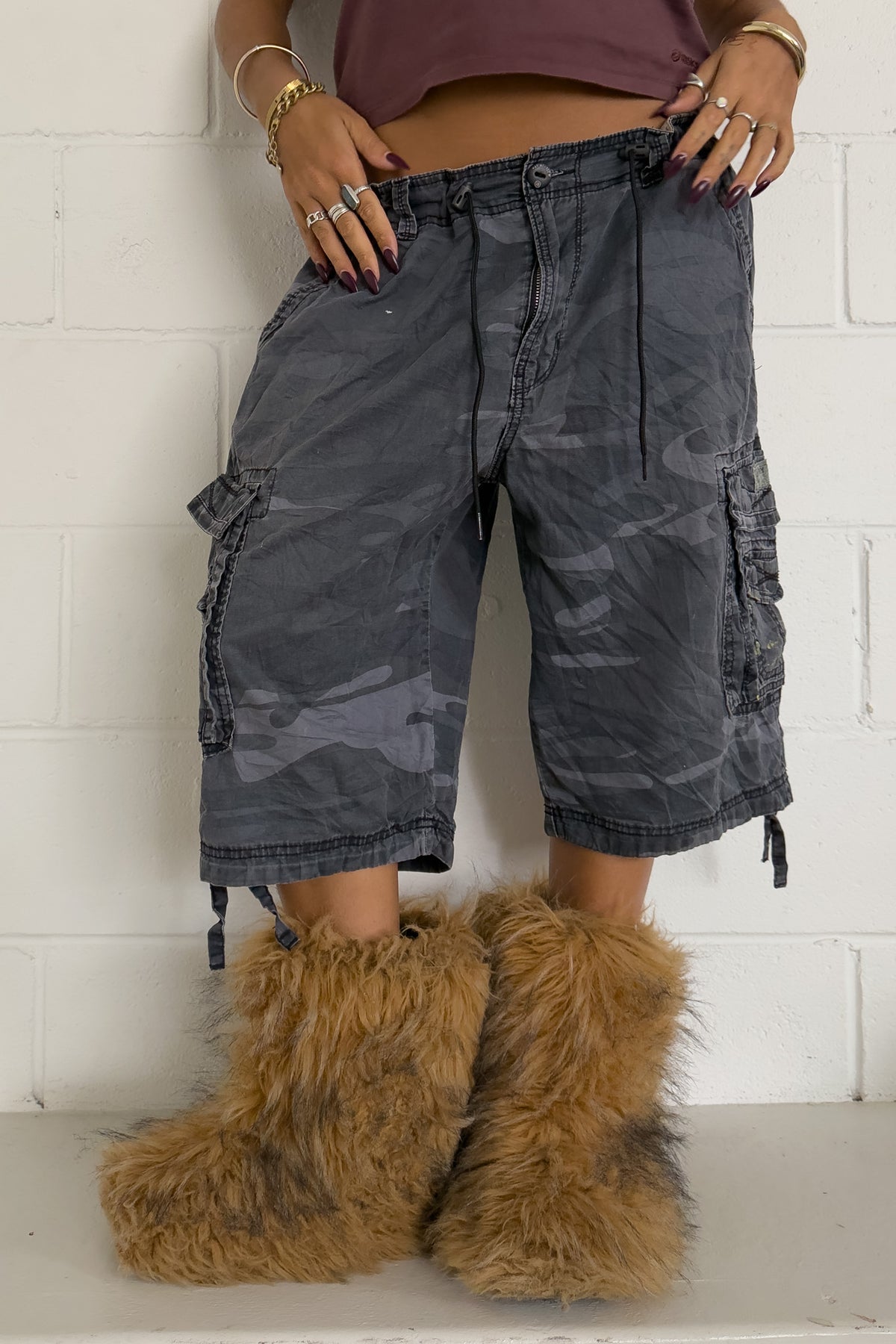 UNION BAY dark grey camo jorts ★ One size adjustable waist