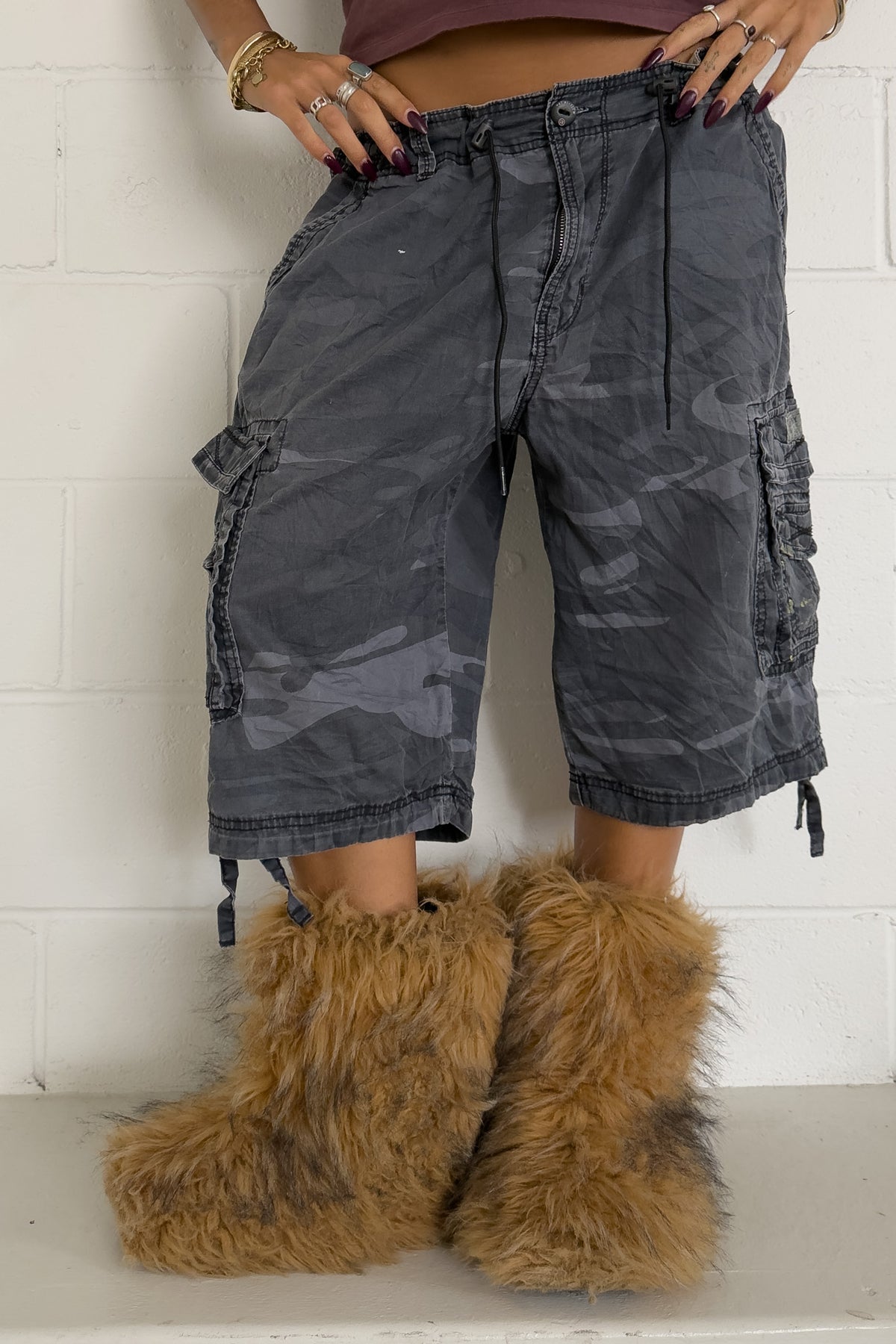 UNION BAY dark grey camo jorts ★ One size adjustable waist