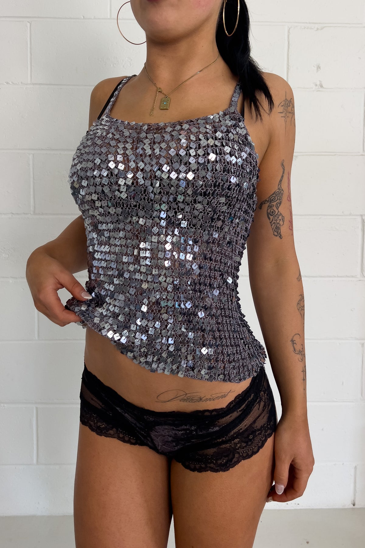 Silver sequin festival top ★ Size est small