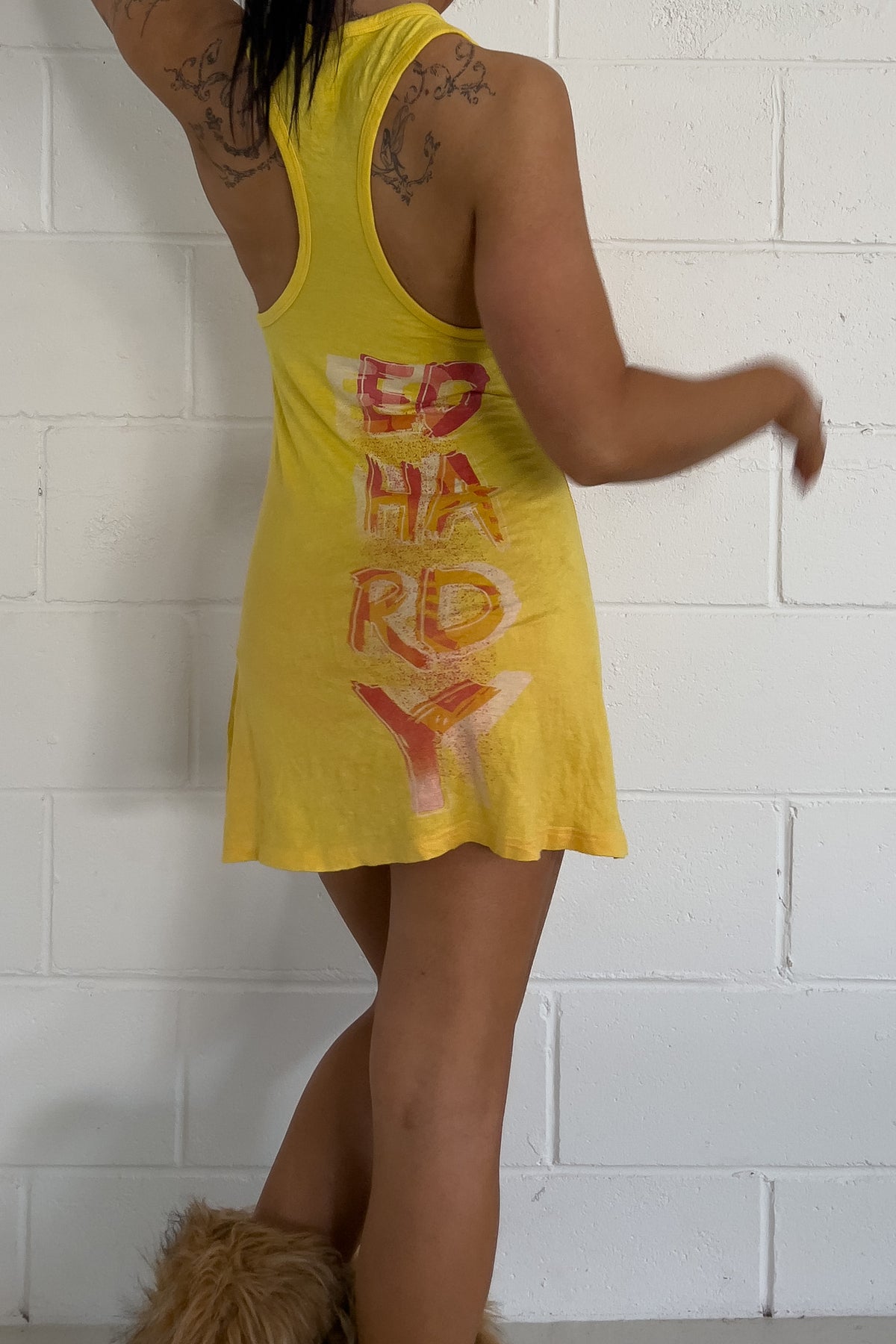 ED HARDY yellow tank dress ★ Size labelled small