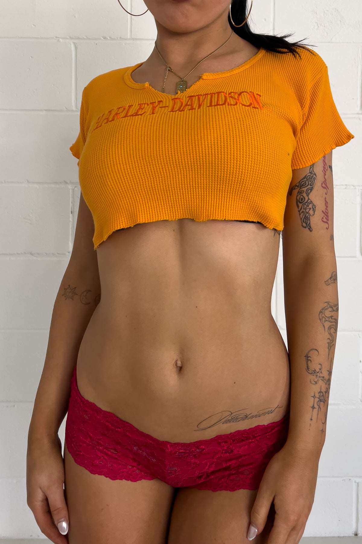 HARLEY DAVDISON orange crop top ★ Size estimated XS
