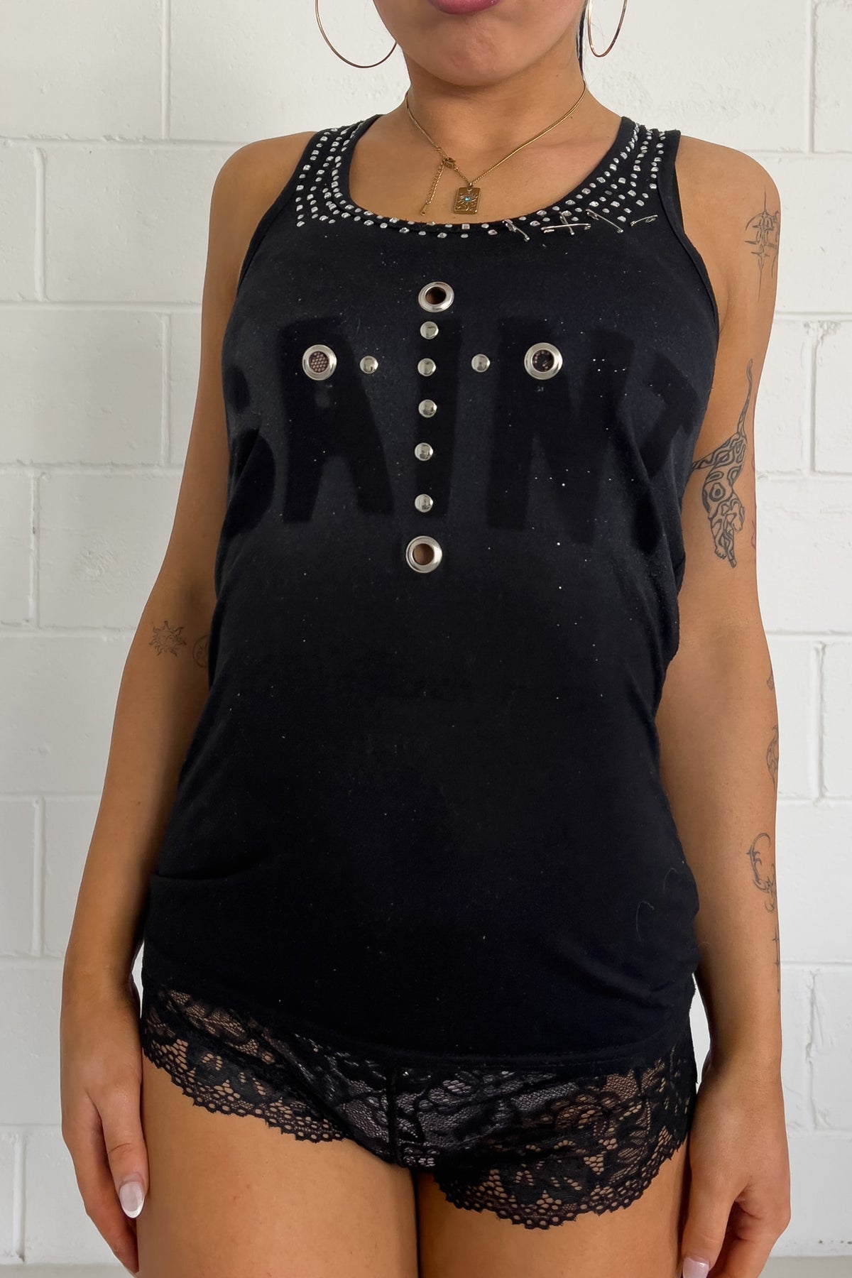 SAINT black studded "cross" tank ★ Size est medium