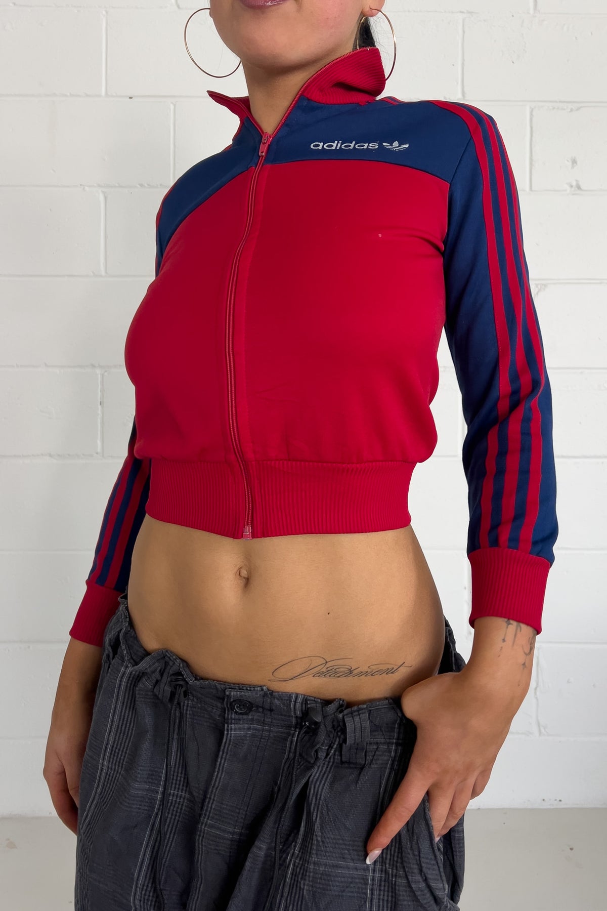ADIDAS red + navy track jacket ★ Size est XXS