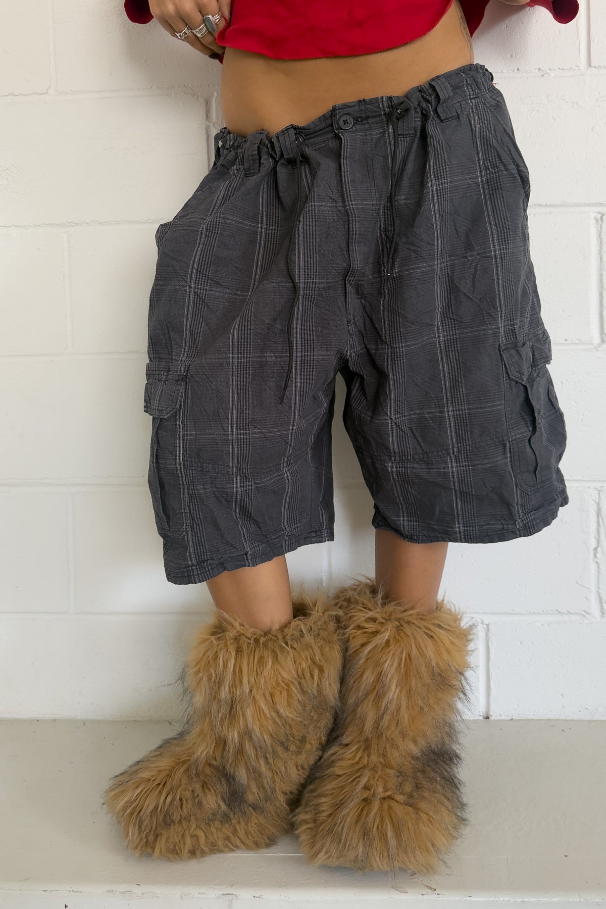 WRANGLER charcoal plaid shorts ★ one size adjustable waist