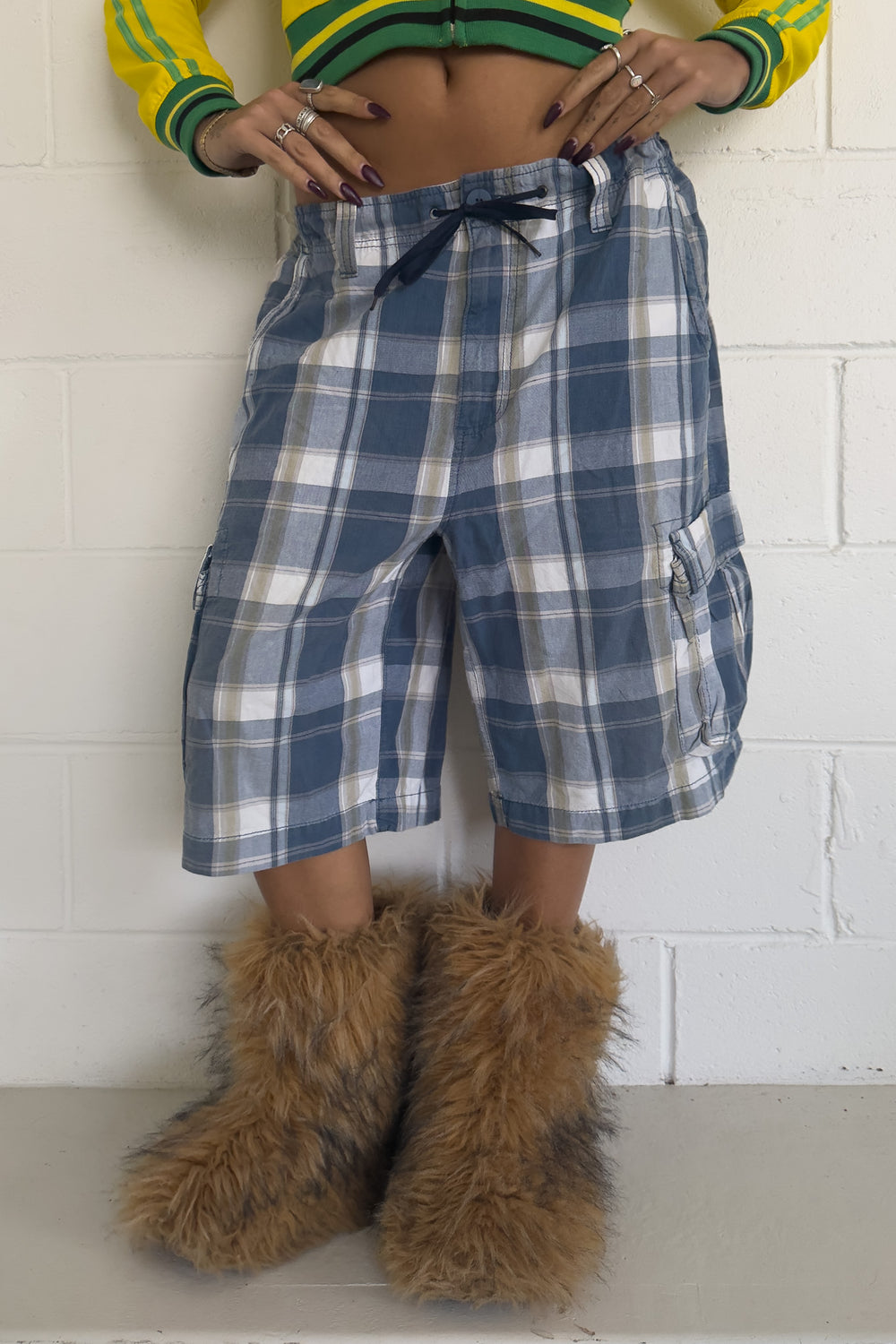 URBAN PIPELINE navy plaid shorts ★ one size adjustable waist