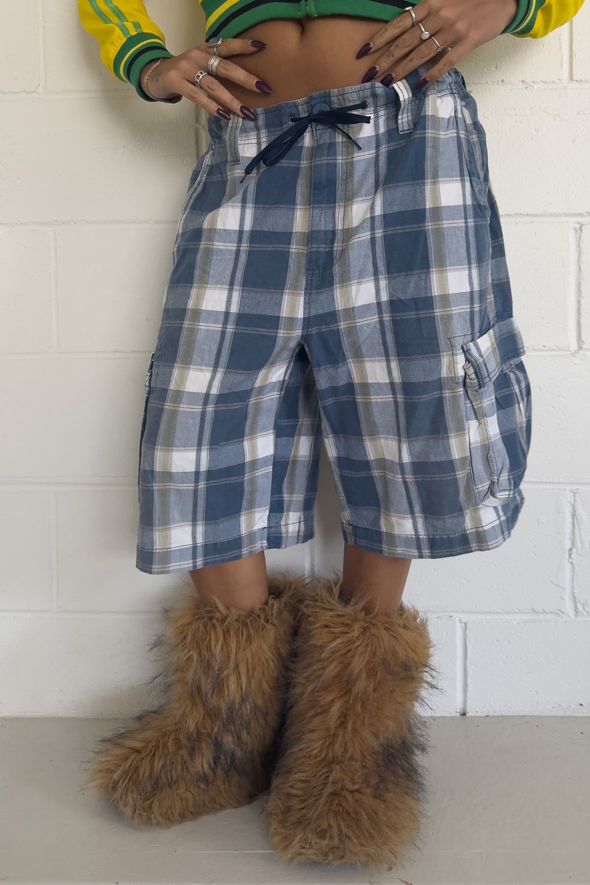 URBAN PIPELINE navy plaid shorts ★ one size adjustable waist