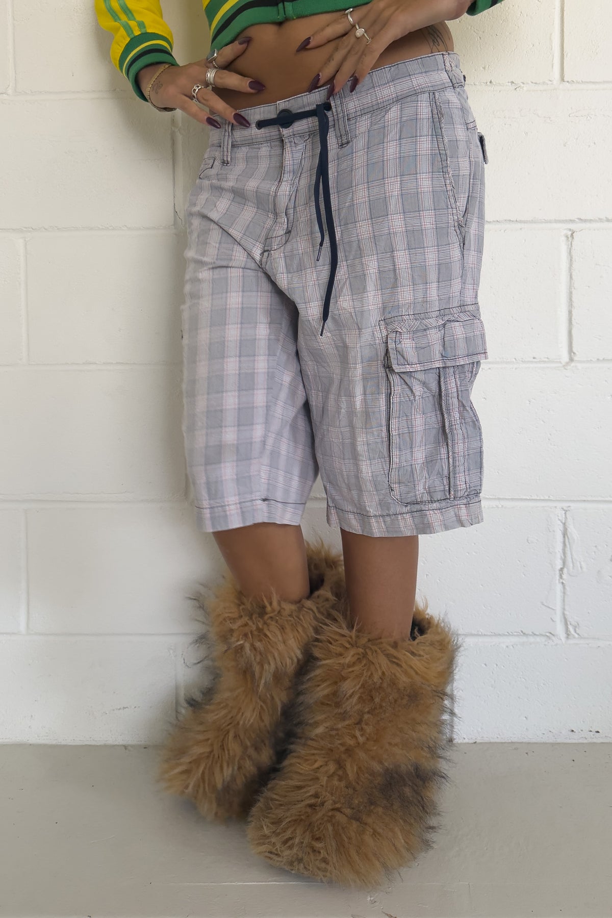 CELIO grey plaid shorts ★ one size adjustable waist