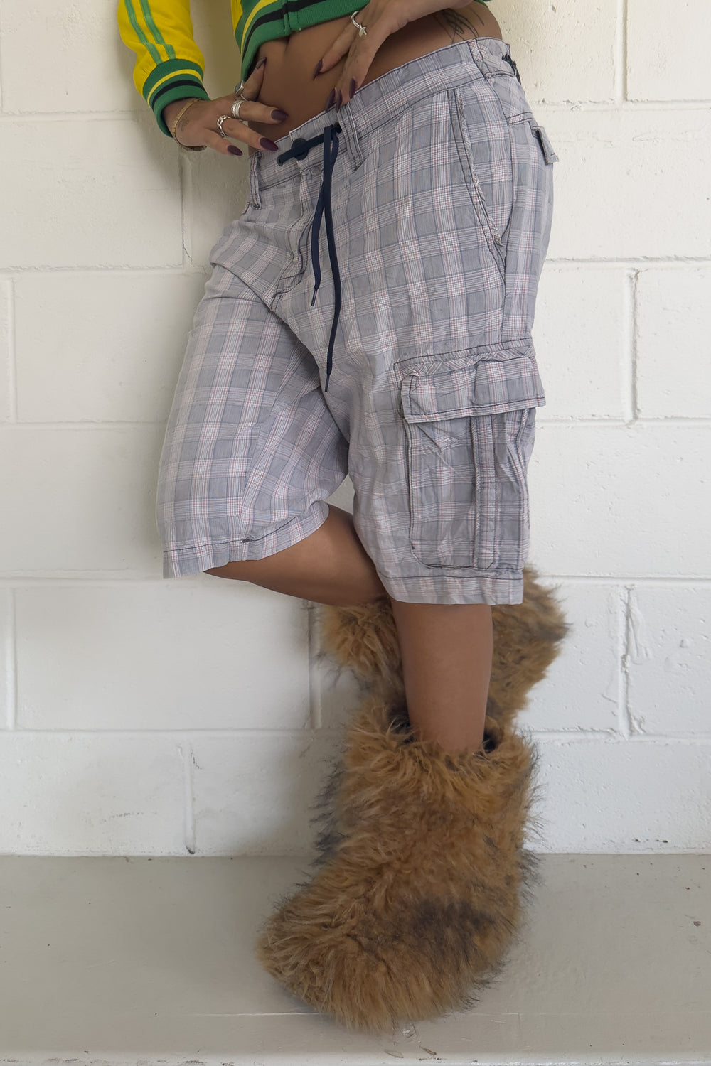 CELIO grey plaid shorts ★ one size adjustable waist