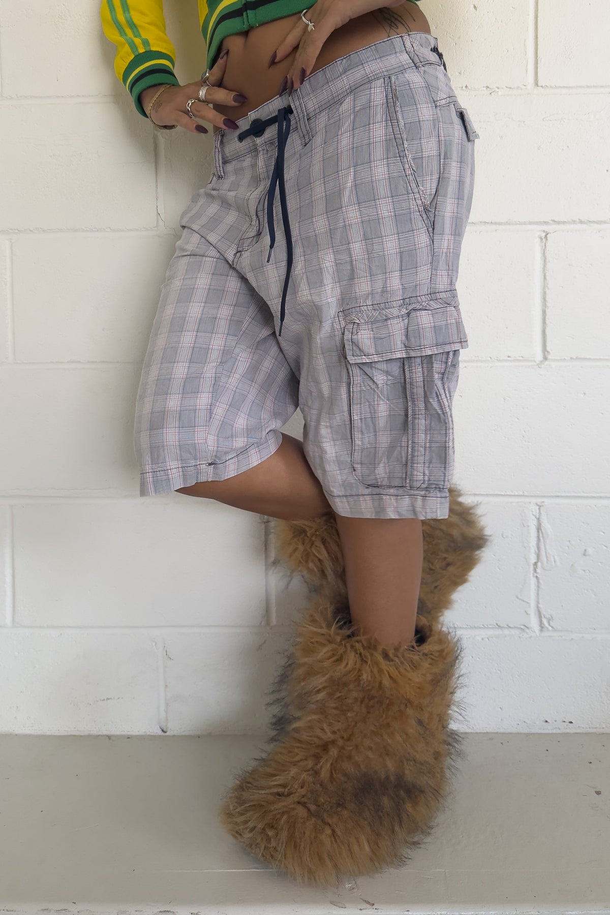 CELIO grey plaid shorts ★ one size adjustable waist