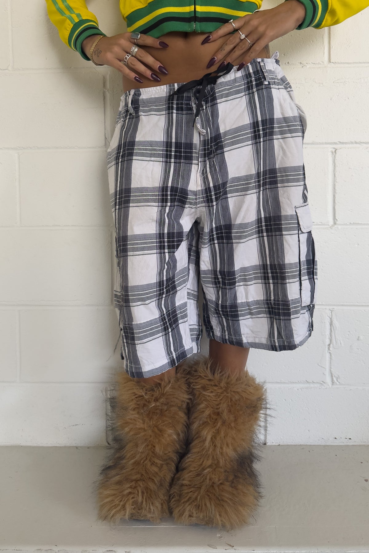 BUFFALO black + navy plaid shorts ★ one size adjustable waist