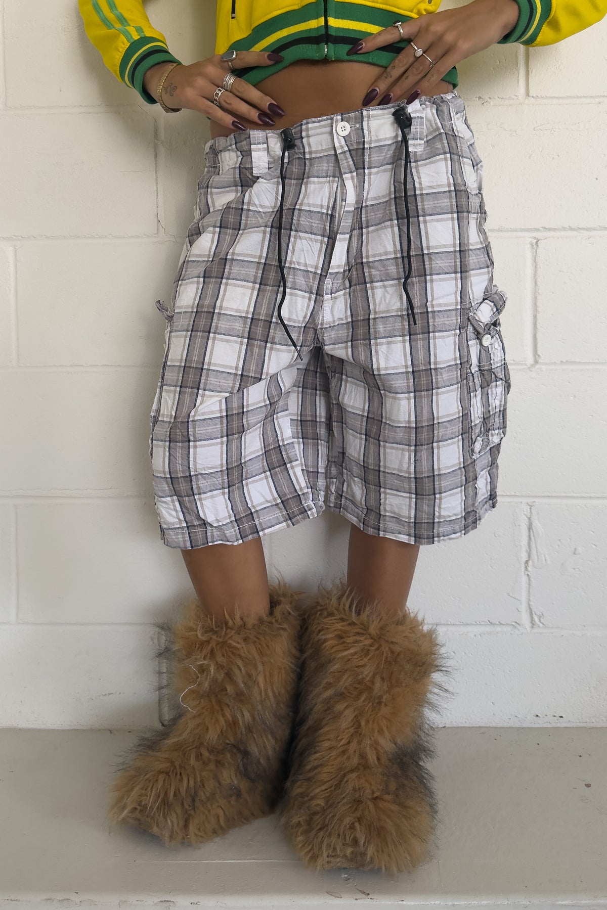 BEVERLY HILLS navy + grey plaid shorts ★ one size adjustable waist