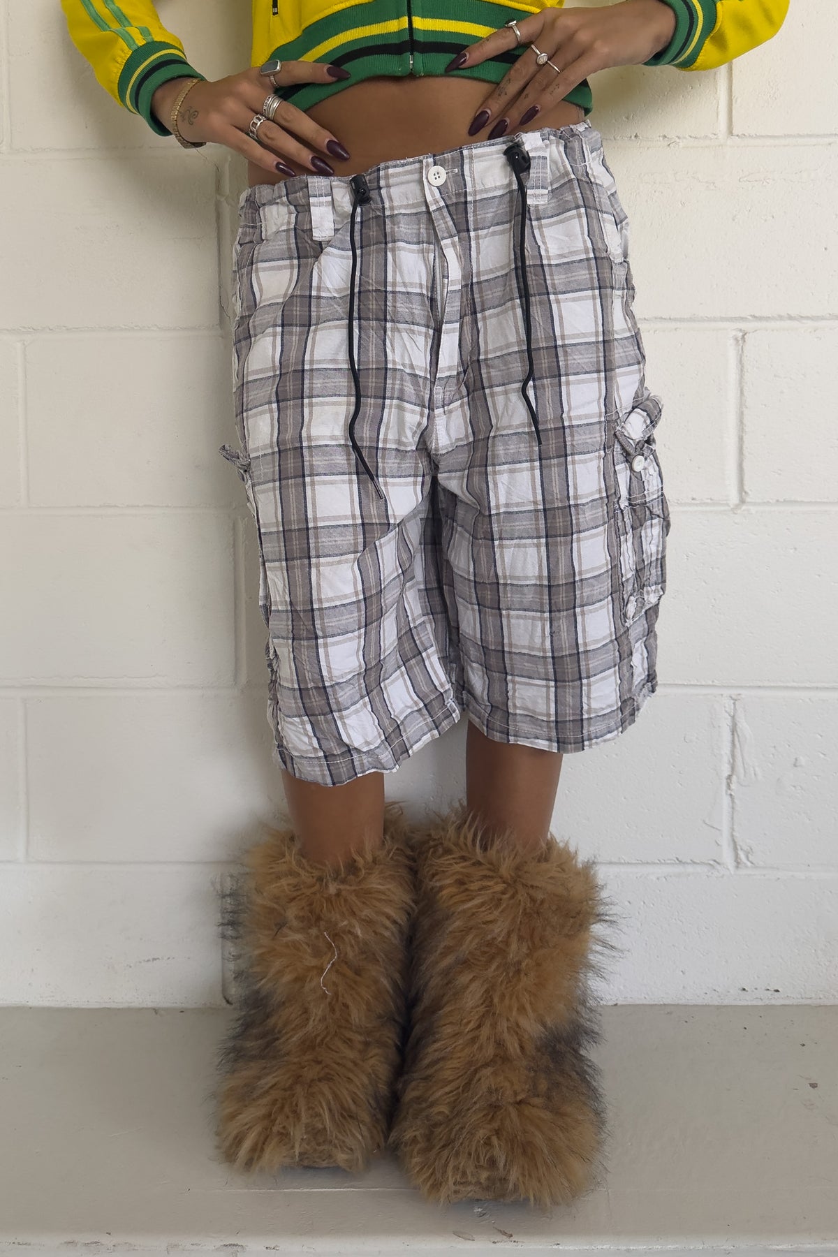 BEVERLY HILLS navy + grey plaid shorts ★ one size adjustable waist