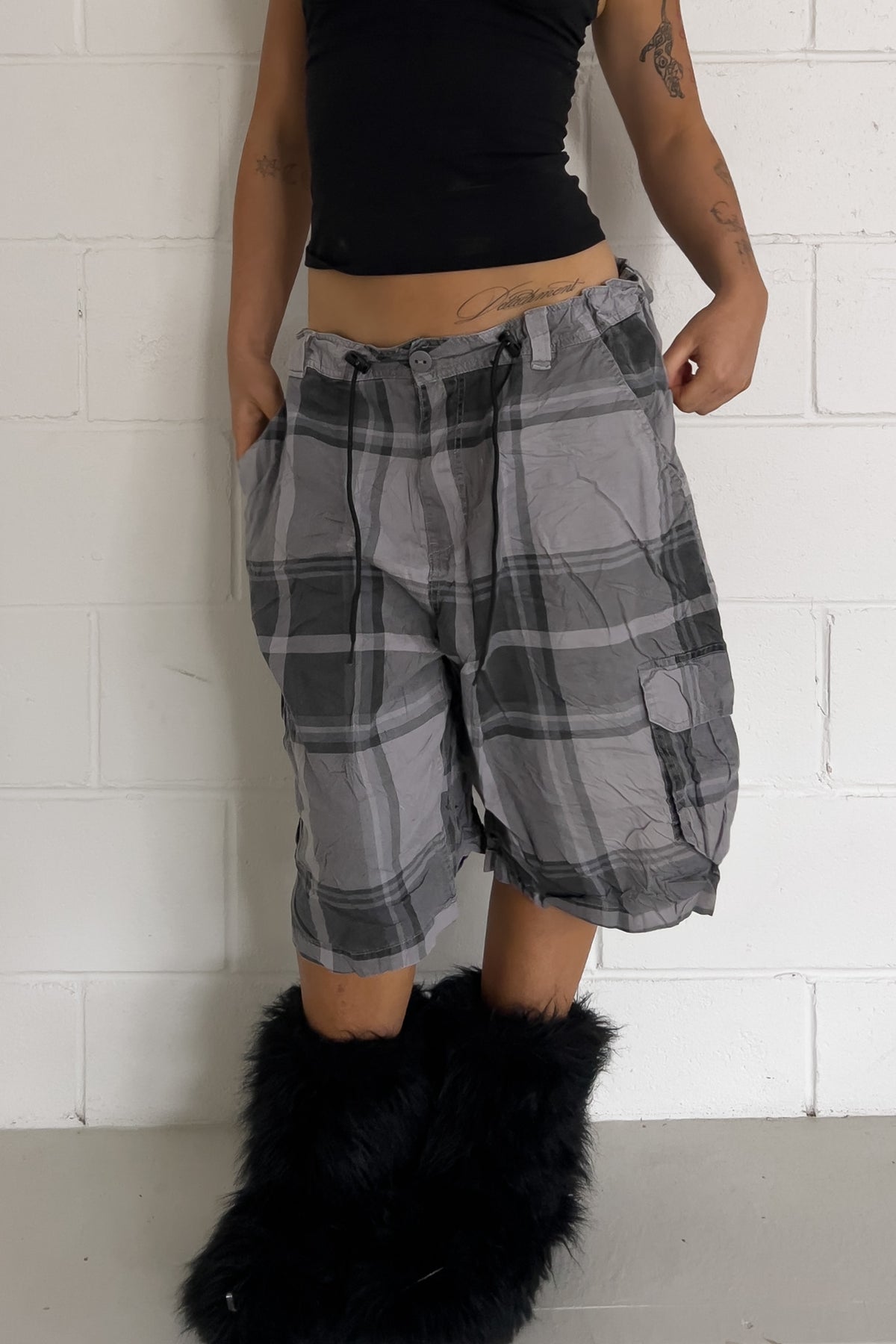 ROUTE66 grey plaid jorts ★ one size adjustable waist
