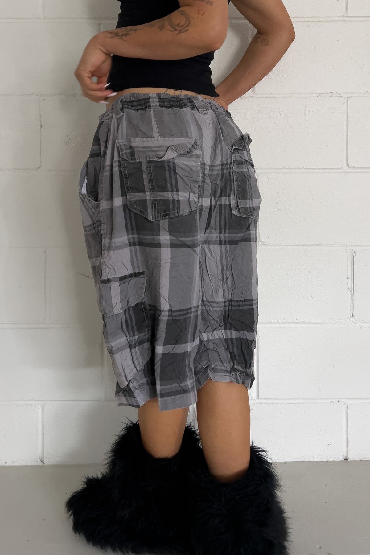 ROUTE66 grey plaid jorts ★ one size adjustable waist