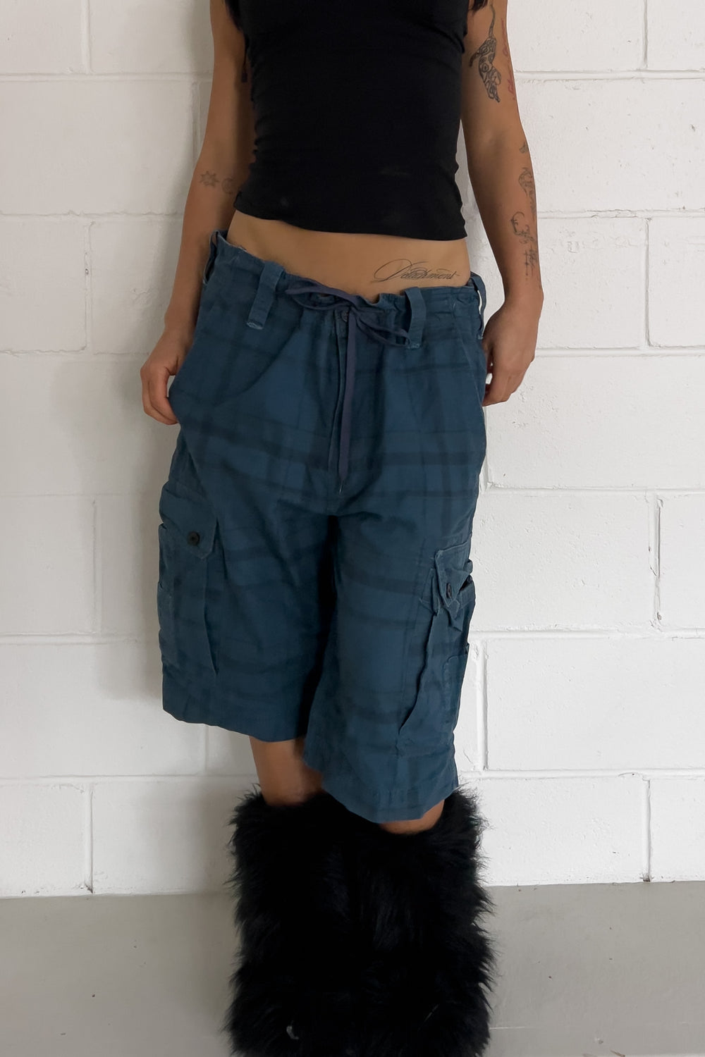 WEARFIRST blue plaid jorts ★ one size adjustable waist