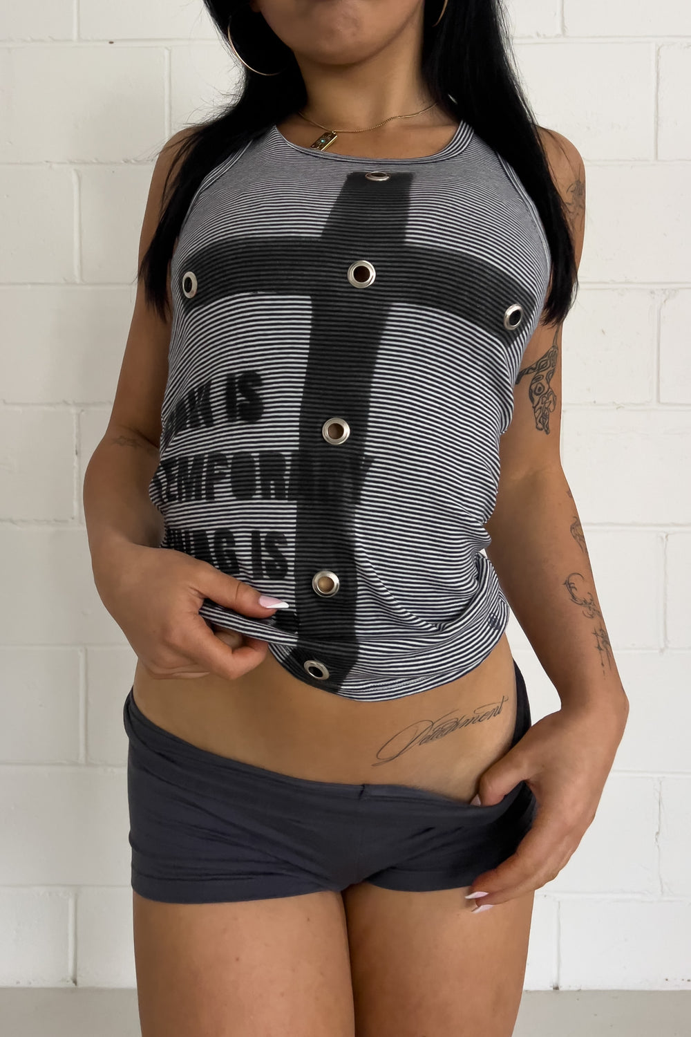 SAINT black + white stripped tank ★ Size est small
