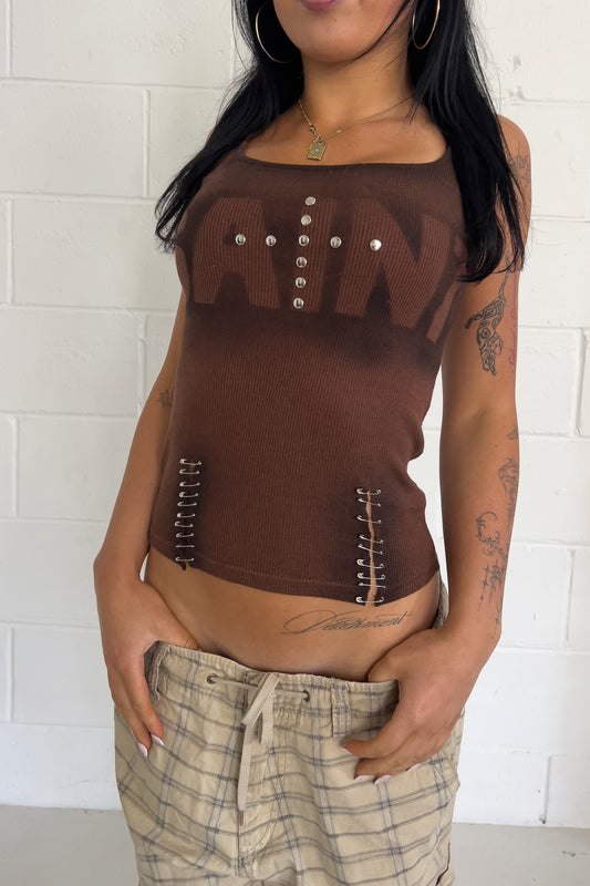 SAINT brown studded tank with safety pins ★  Size est XS