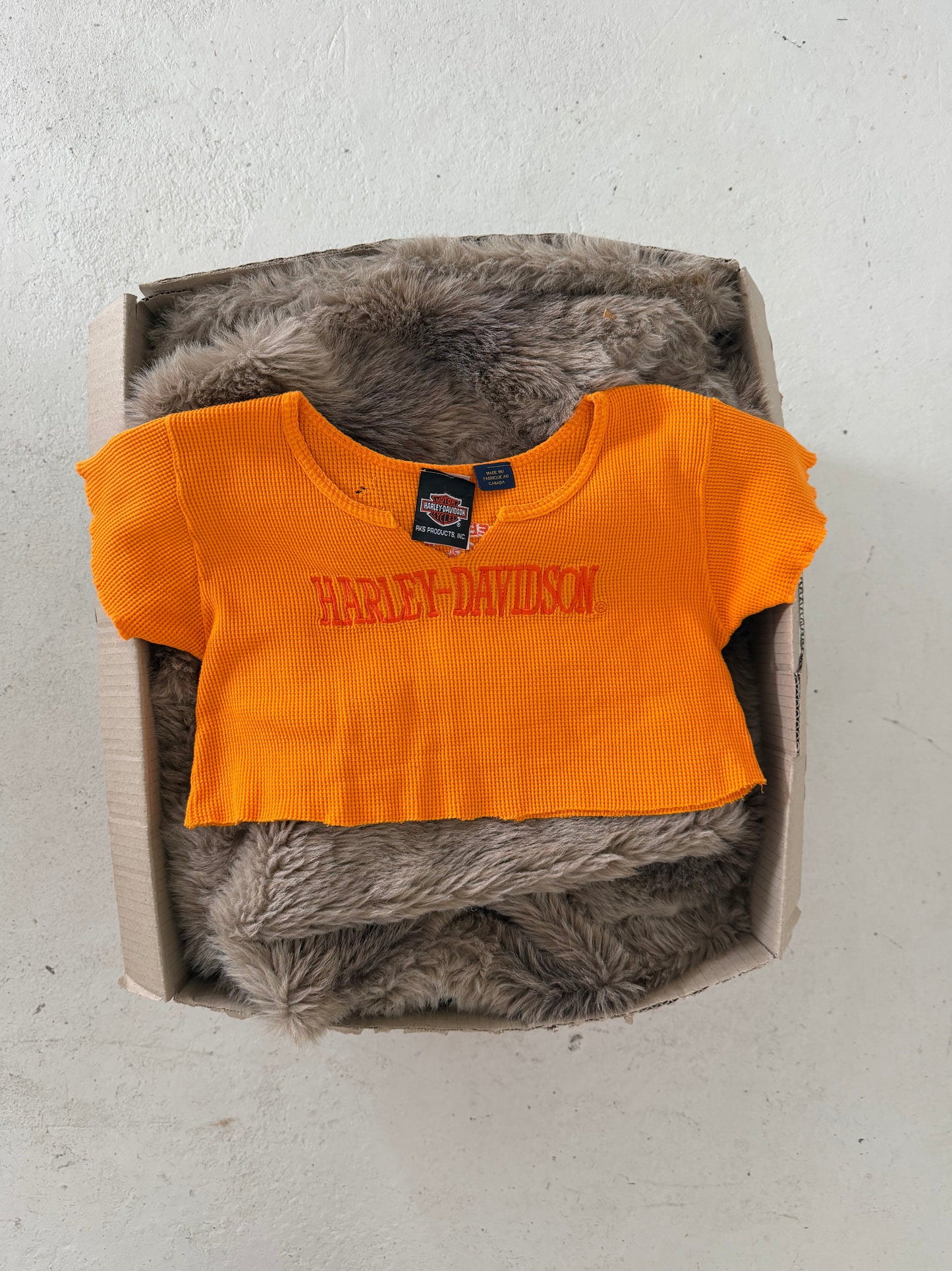 HARLEY DAVDISON orange crop top ★ Size estimated XS