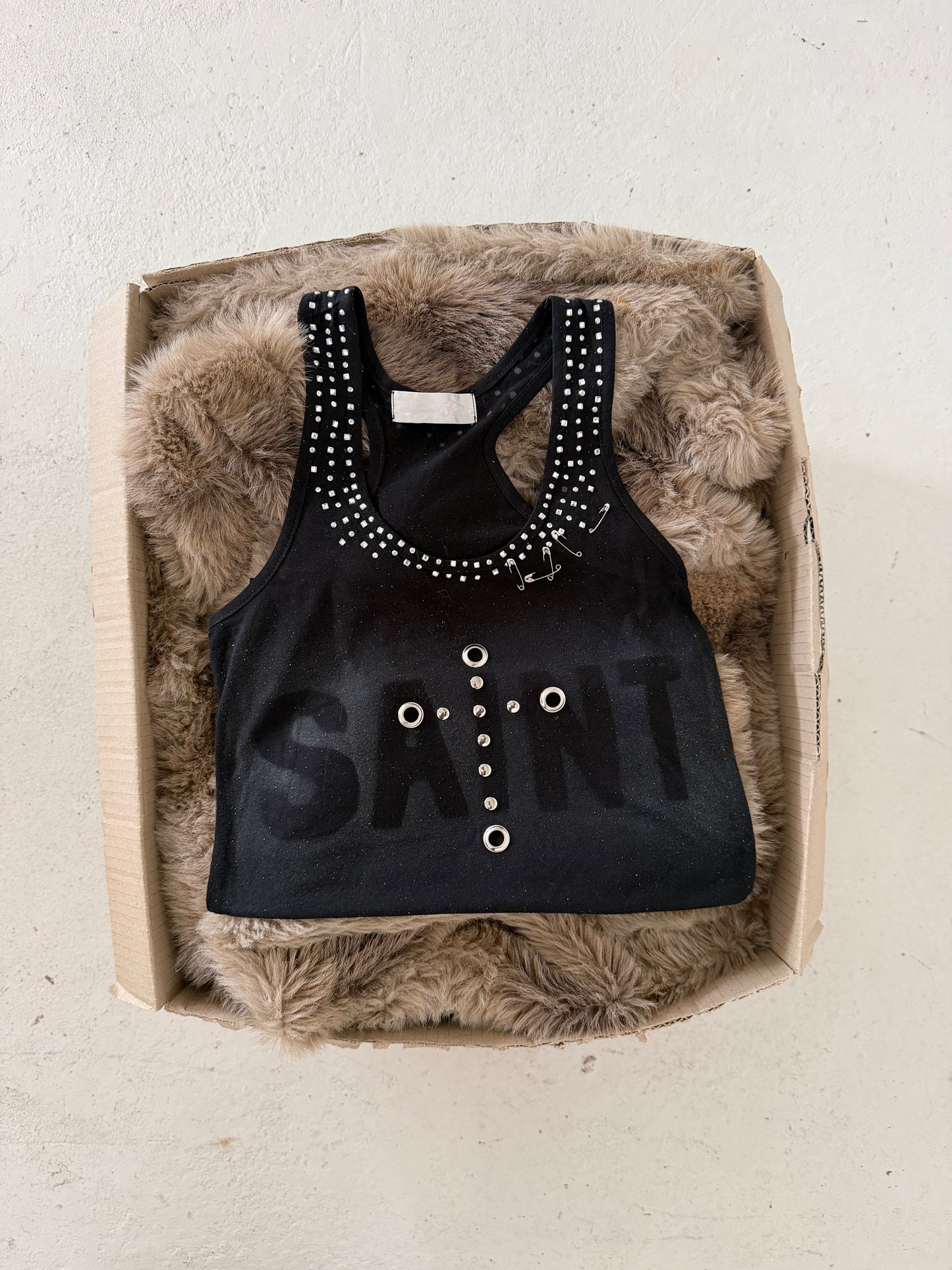 SAINT black studded "cross" tank ★ Size est medium