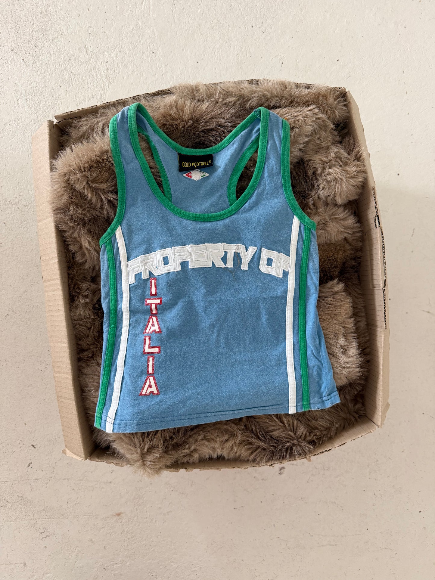 GOLD FOOTBALL blue + green "italia" tank ★ Size labelled large
