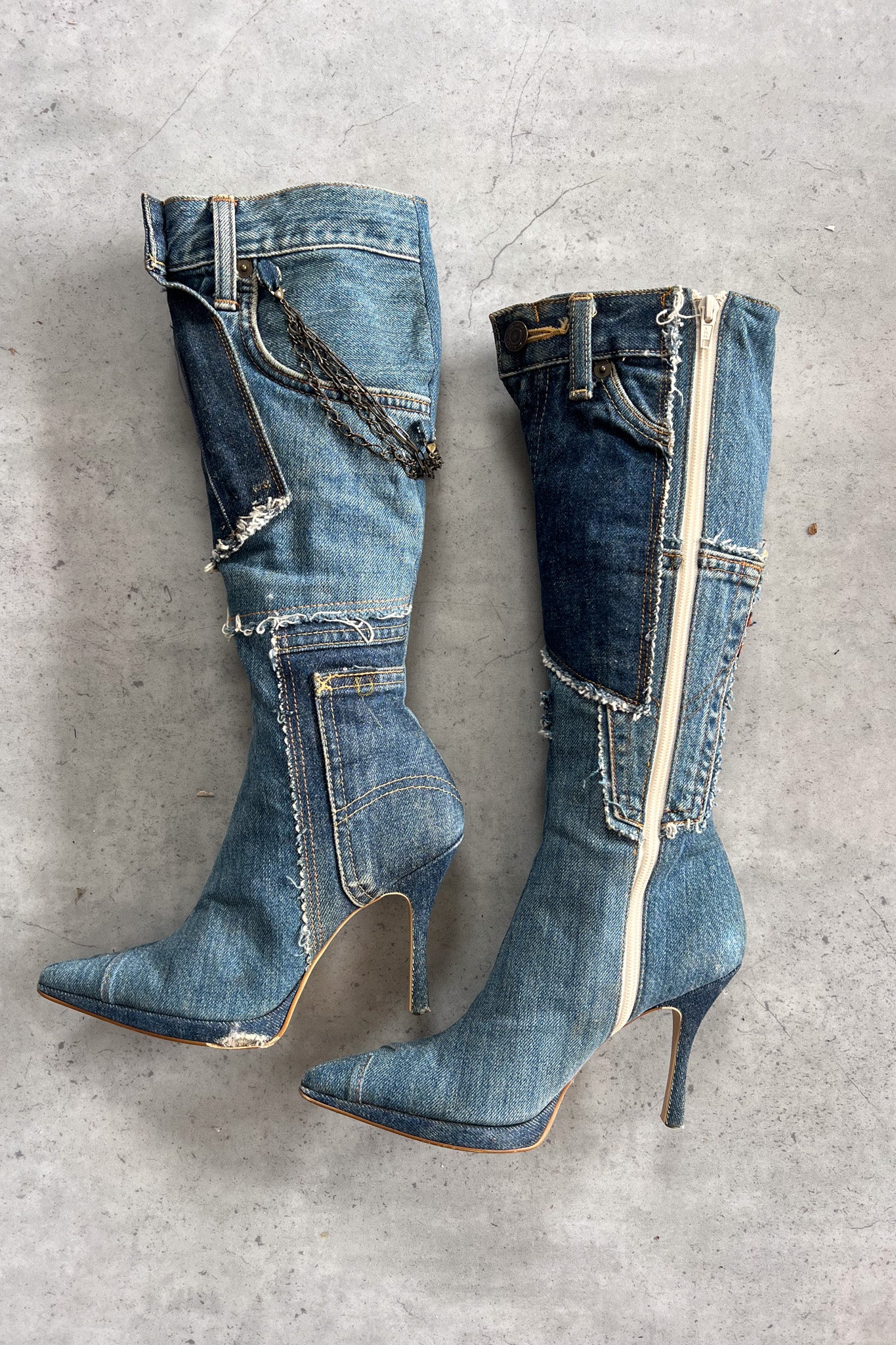 Denim patch work boots ★ Size 24.5