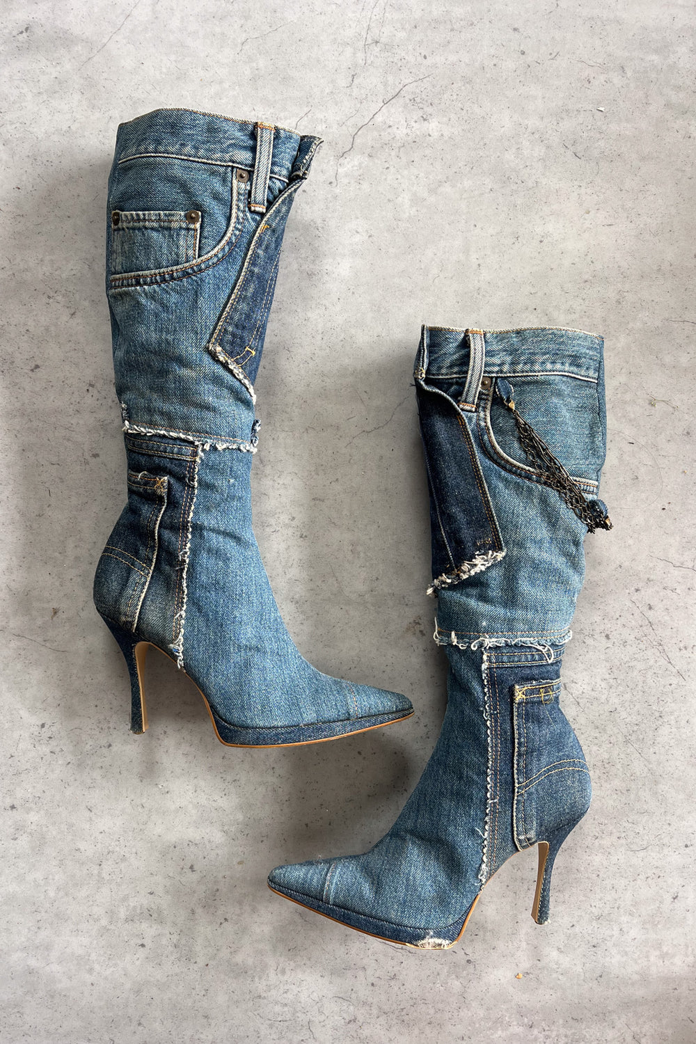 Denim patch work boots ★ Size 24.5