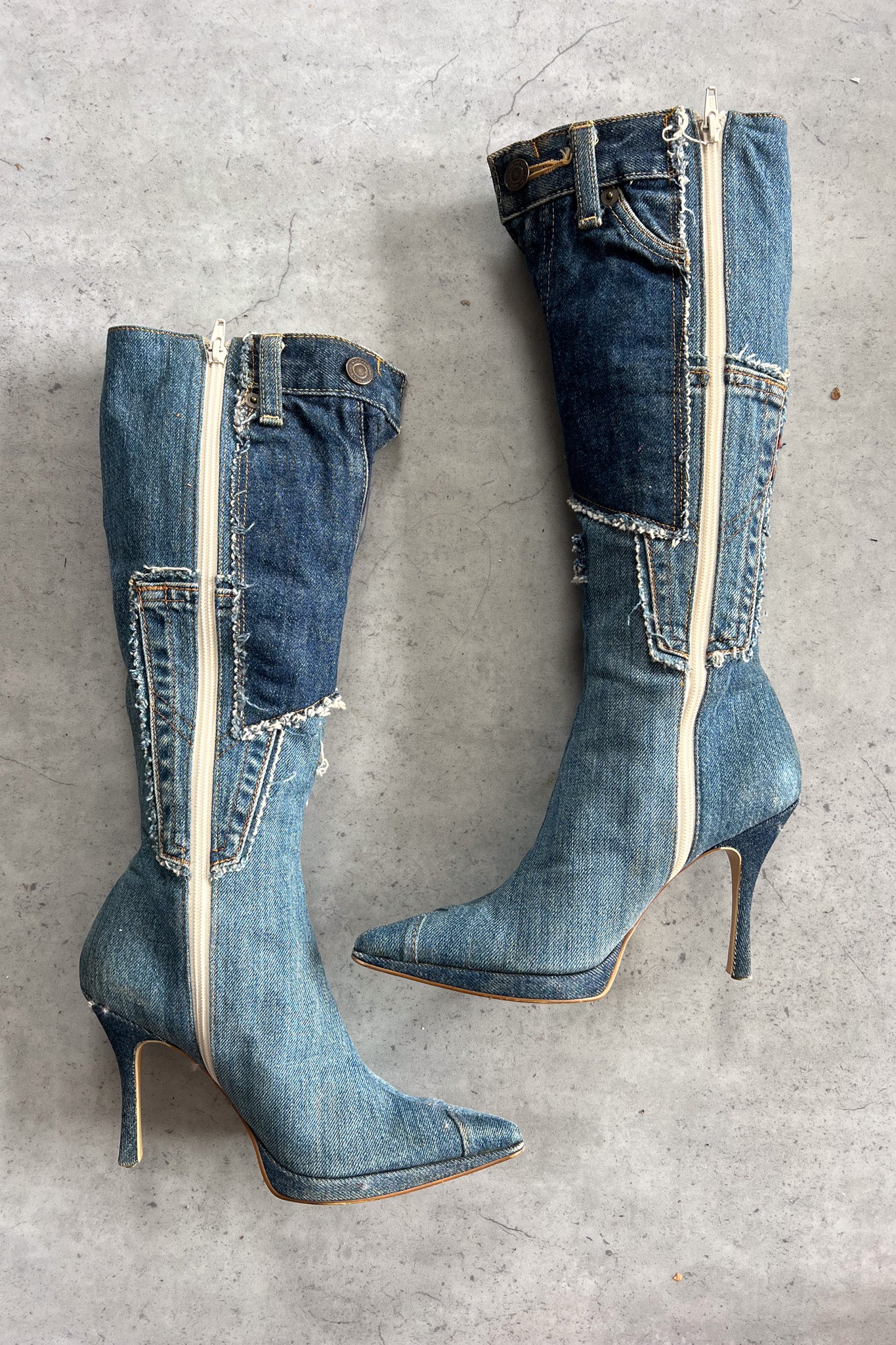 Denim patch work boots ★ Size 24.5