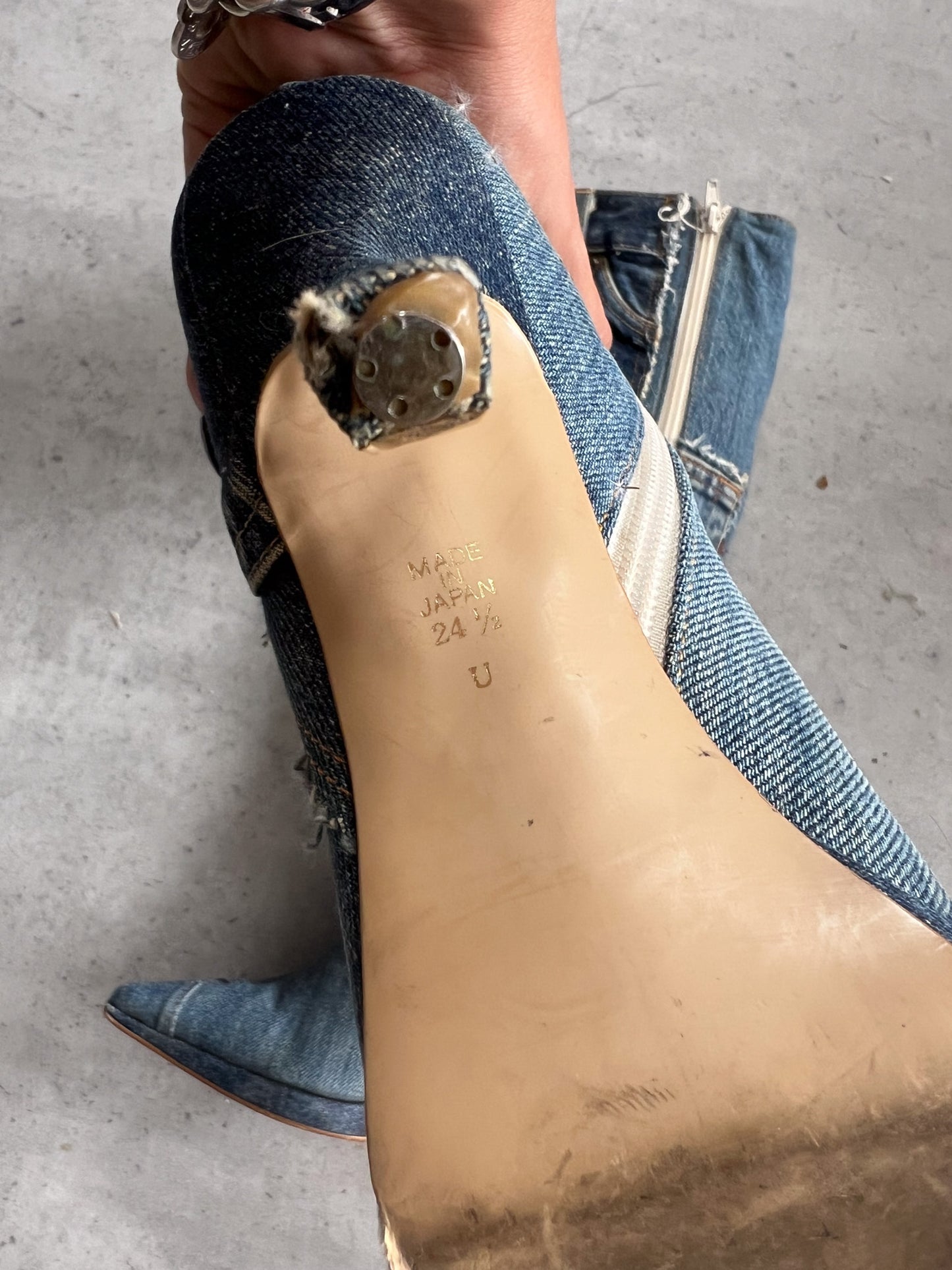 Denim patch work boots ★ Size 24.5