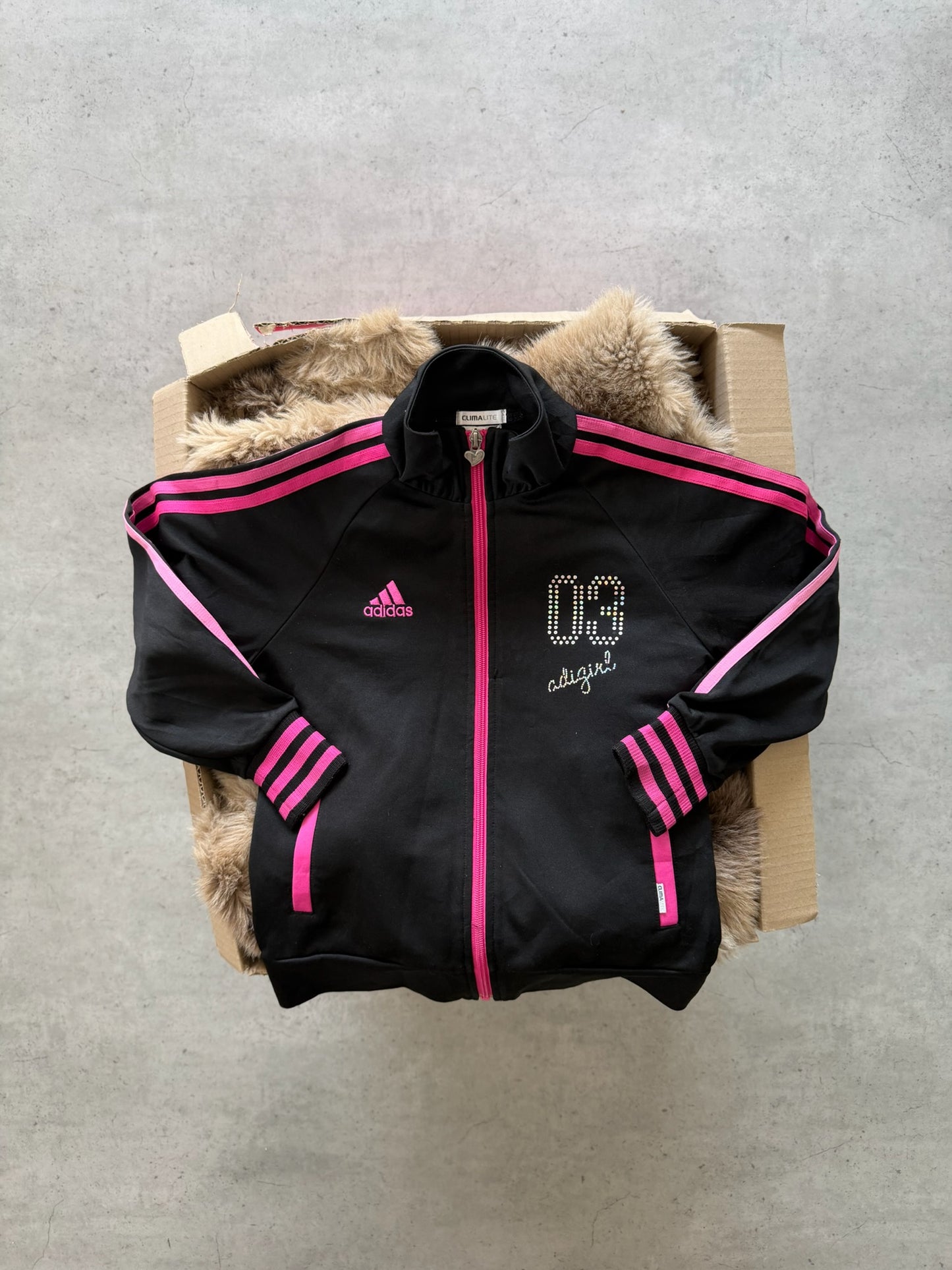 ADIDAS black + pink track jacket ★ Size labelled small