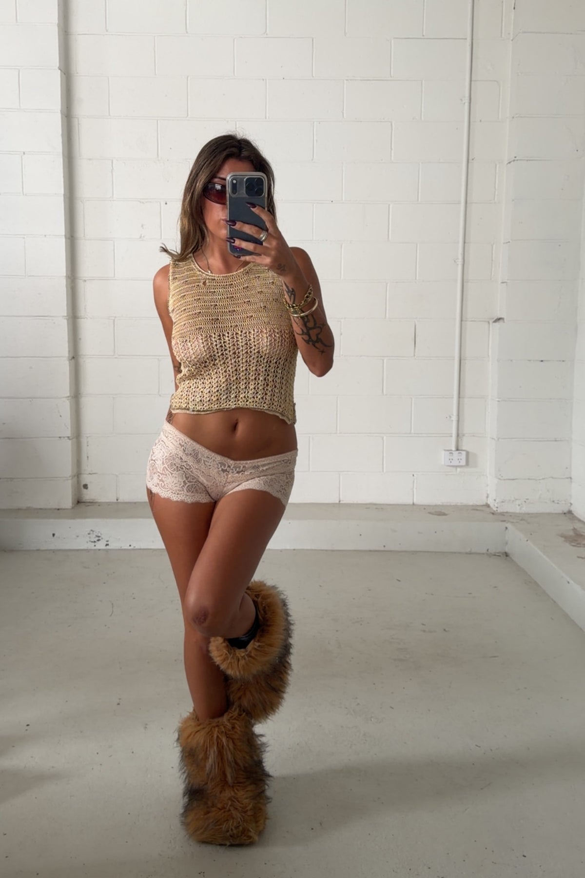 Gold crotchet sequin tank  ★  Size estimated small
