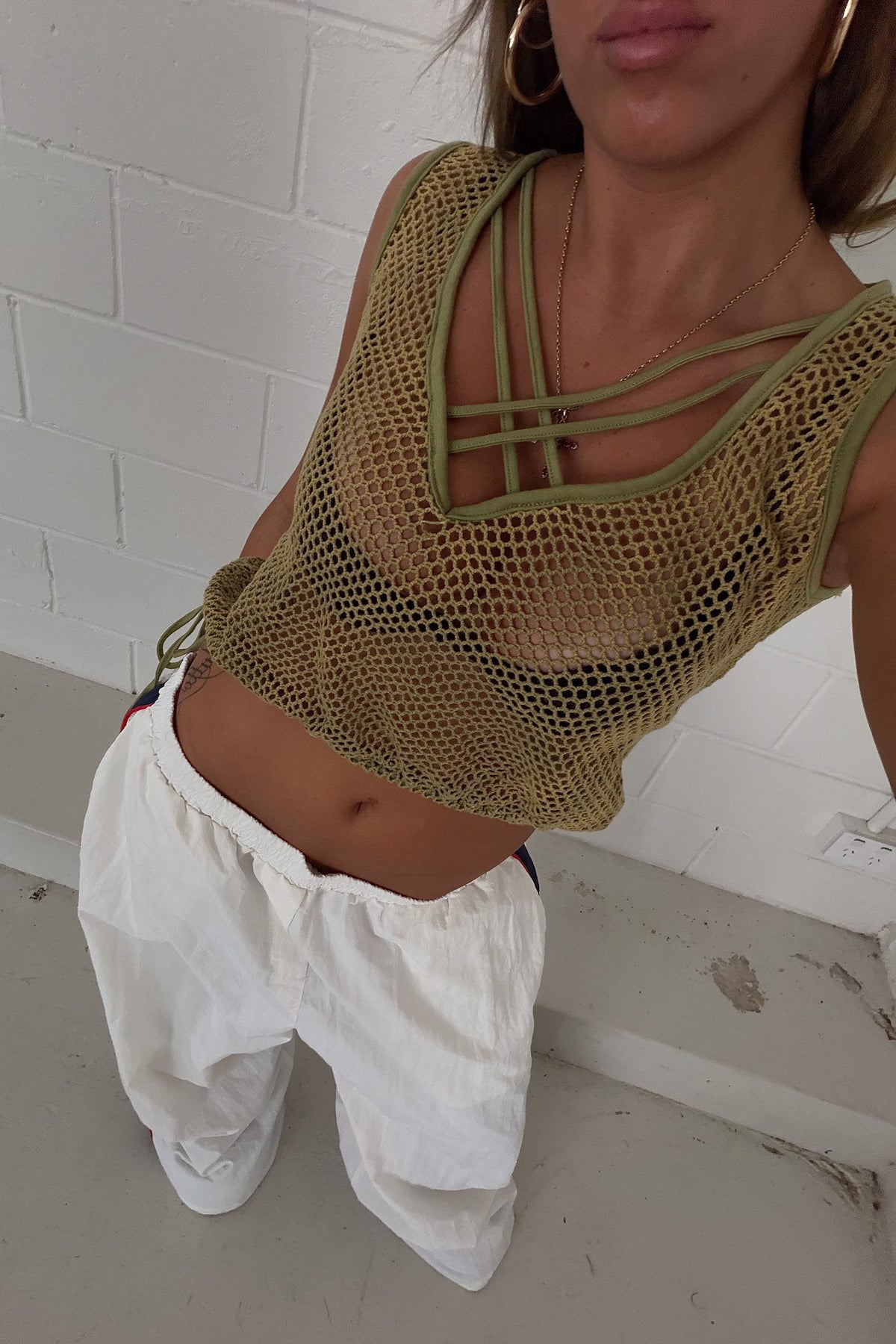 Netted green festival tank ★ Size estimated small