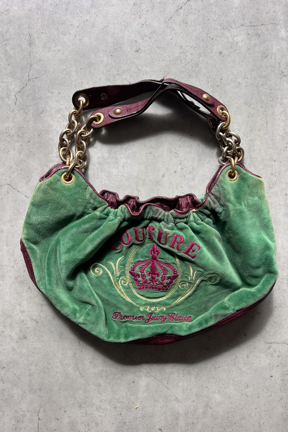 JUICY COUTURE green + purple velour bubble bag ★ RARE