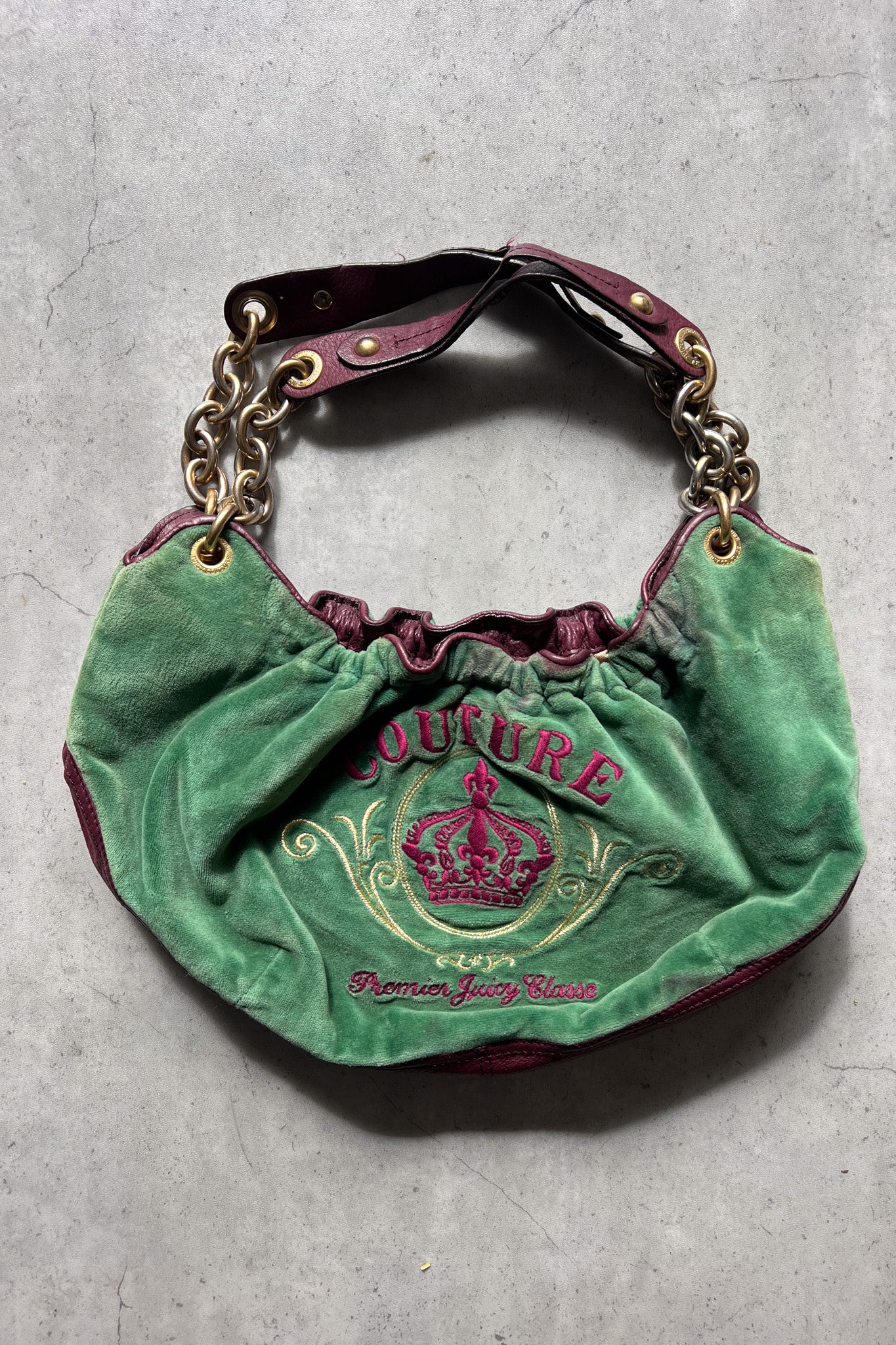 JUICY COUTURE green + purple velour bubble bag ★ RARE