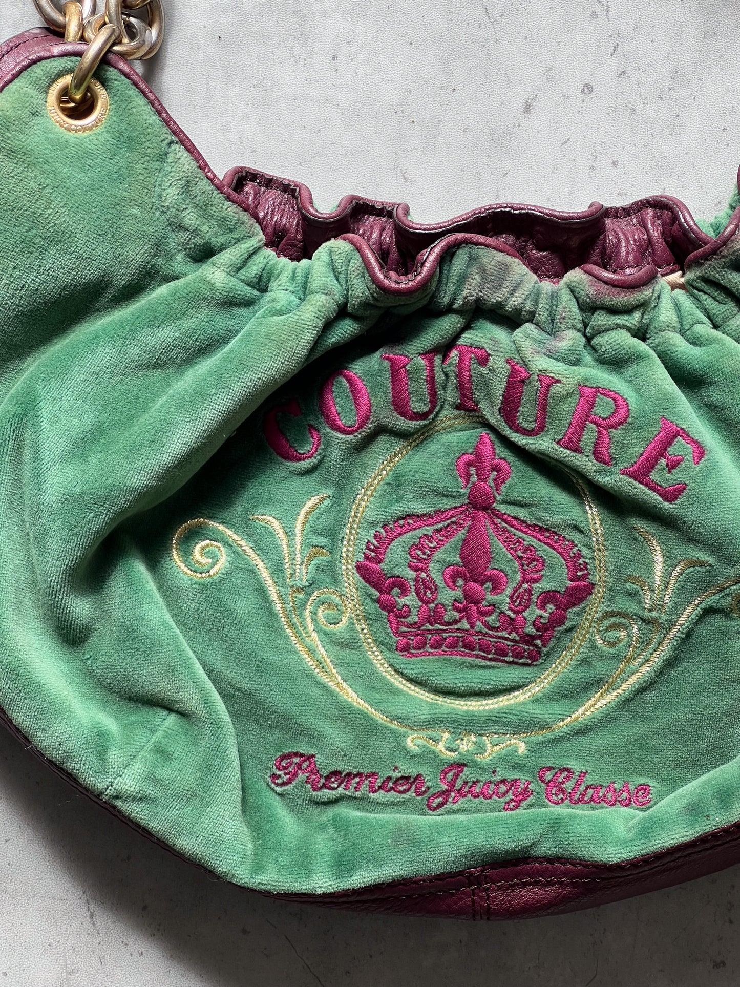 JUICY COUTURE green + purple velour bubble bag ★ RARE
