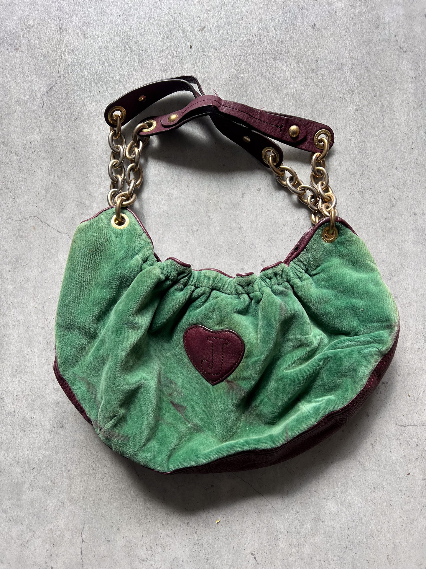 JUICY COUTURE green + purple velour bubble bag ★ RARE