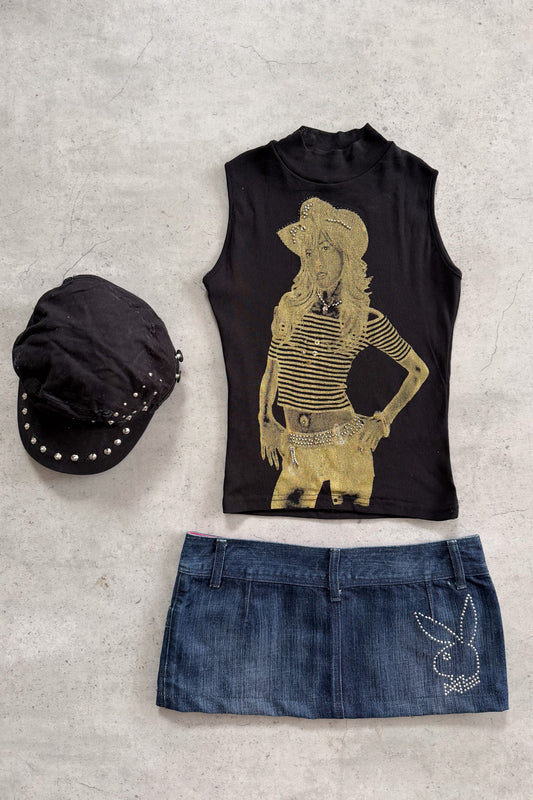 PLAYBOY denim rhinestone micro skirt ★  Size estimated xs