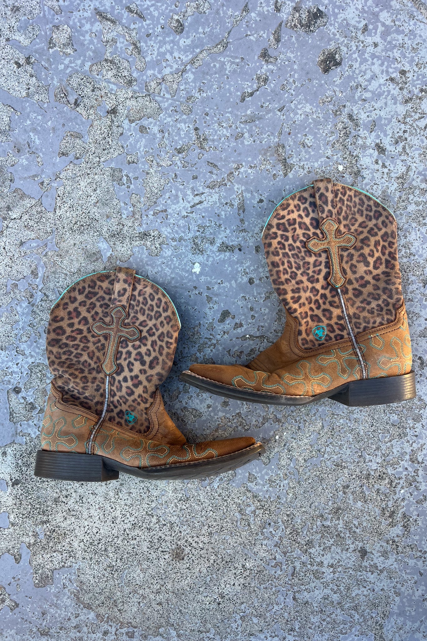 Leopard print cowboy square toe boots